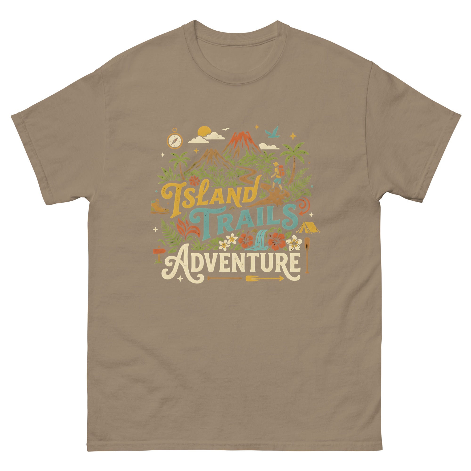 Aloha Trails Hawaiian t-shirt design on a Brown Savana unisex tee
