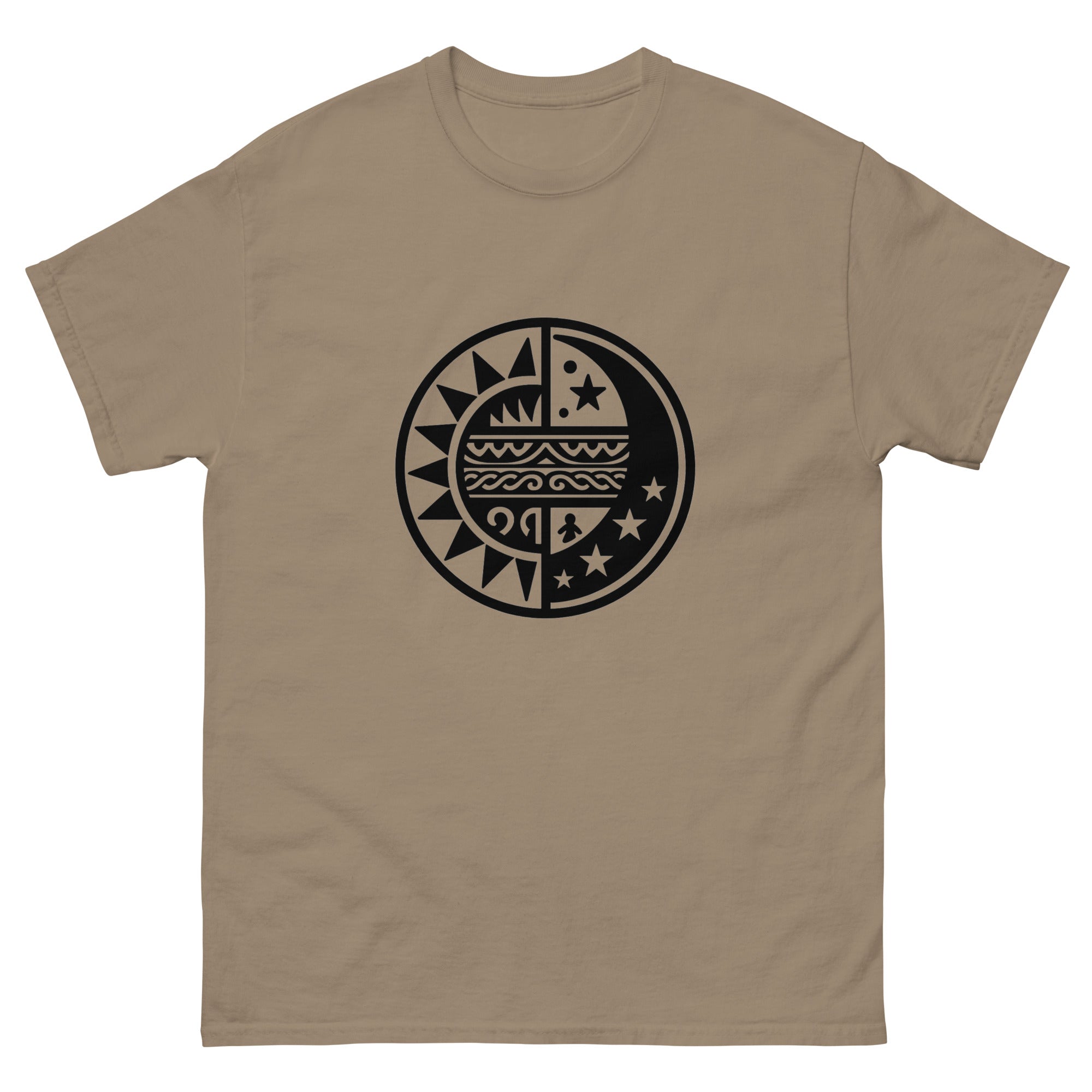 La Mahina Hawaiian Sun Moon T-Shirt Hawaiian t-shirt design on a Brown Savana unisex tee