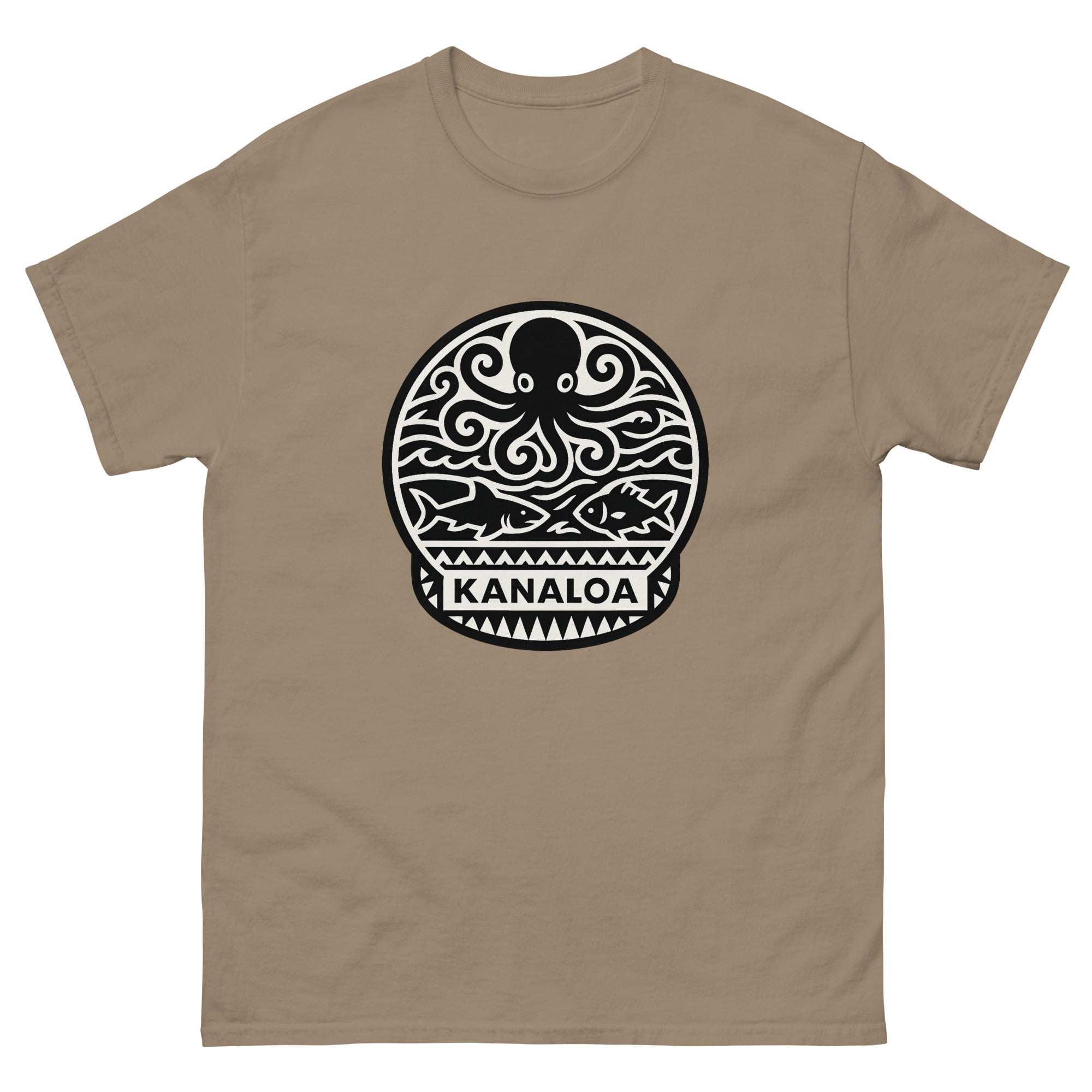 Kanaloa Hawaiian God T-Shirt Hawaiian t-shirt design on a Brown Savana unisex tee