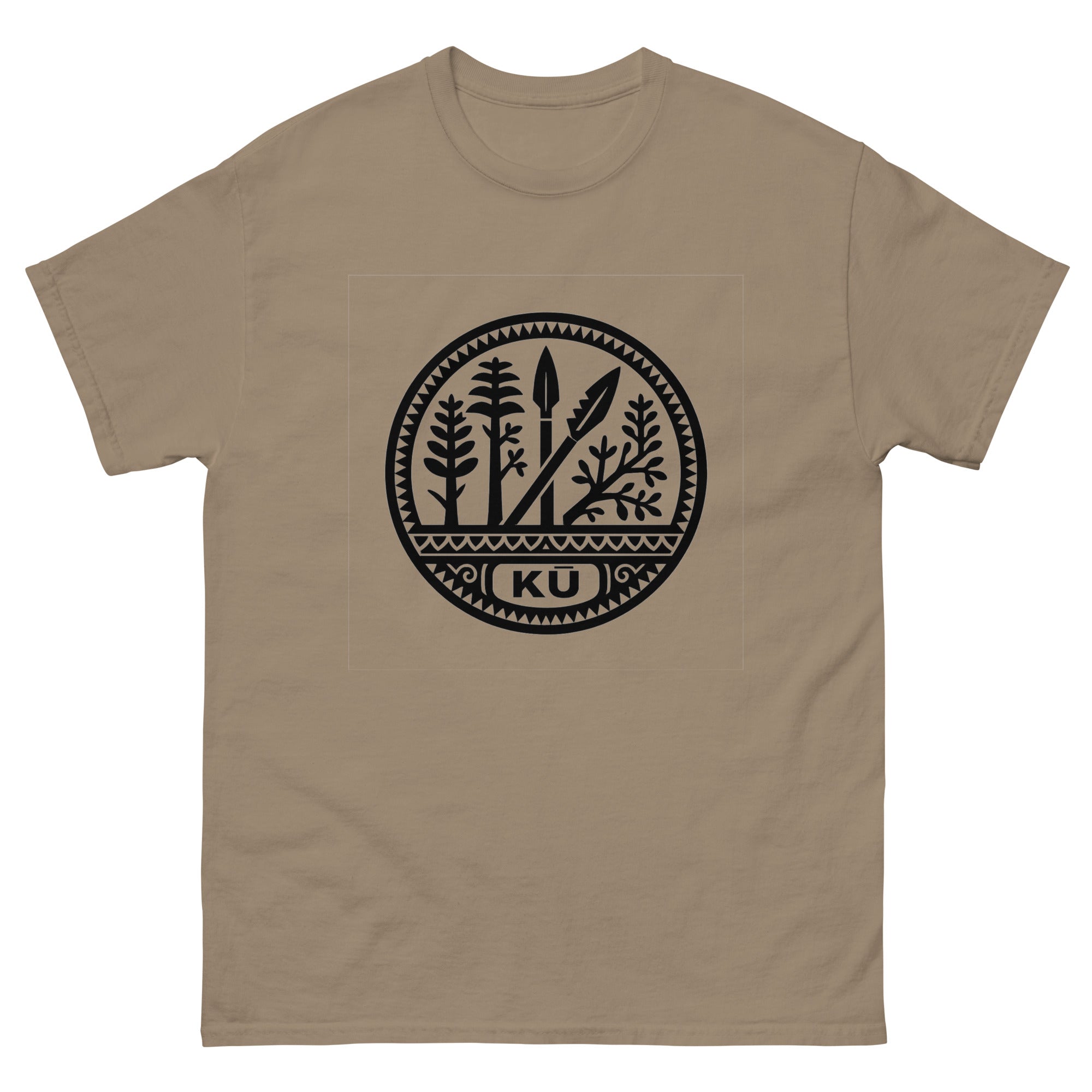 Ku Domain Hawaiian t-shirt design on a Brown Savana unisex tee