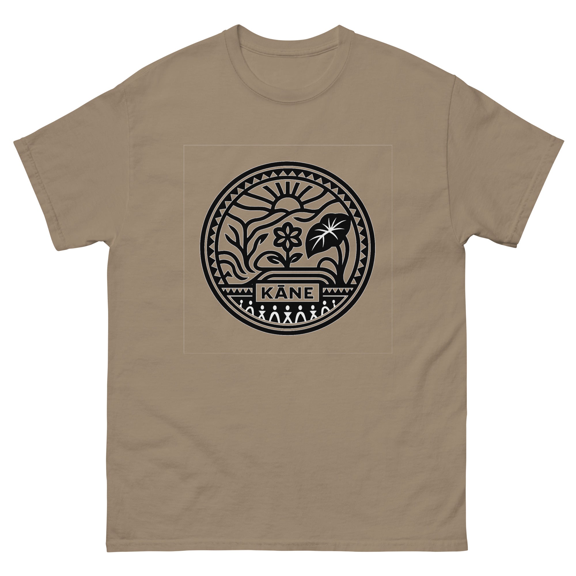 Kane Domain Hawaiian t-shirt design on a Brown Savana unisex tee