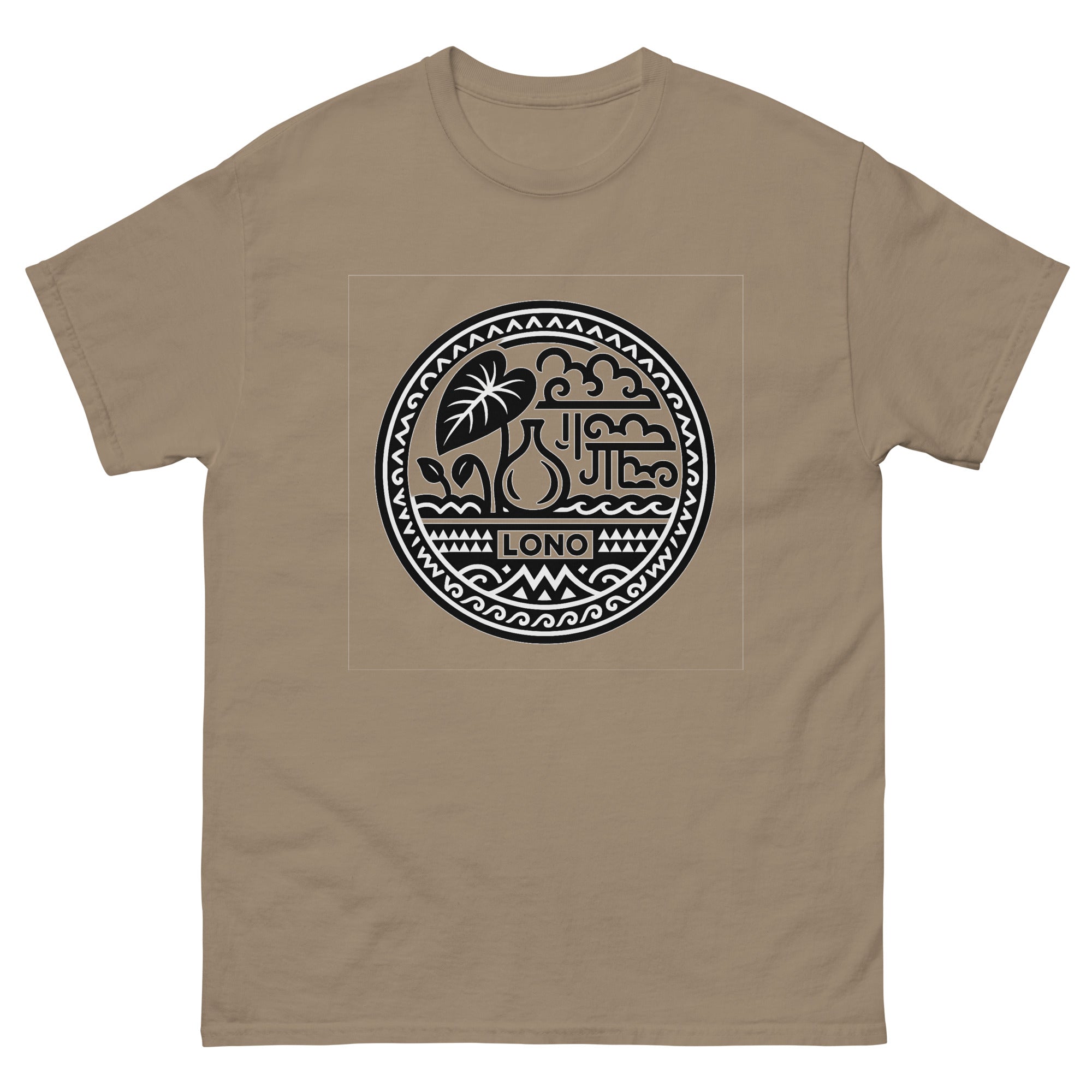 Lono Domain Hawaiian t-shirt design on a Brown Savana unisex tee