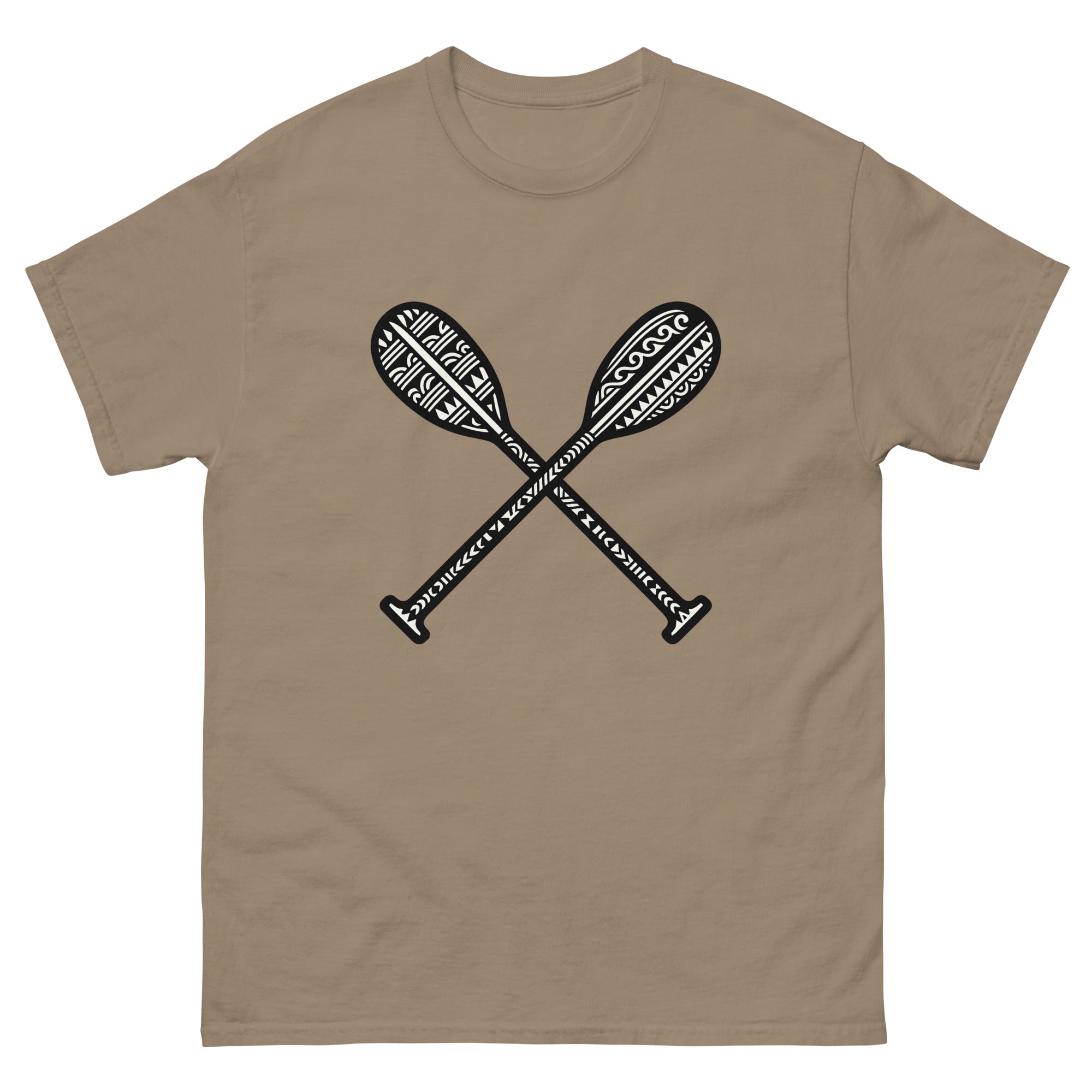 Hoe Paddle Hawaiian t-shirt design on a Brown Savana unisex tee