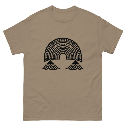Anuenue Rainbow Hawaiian t-shirt design on a Brown Savana unisex tee