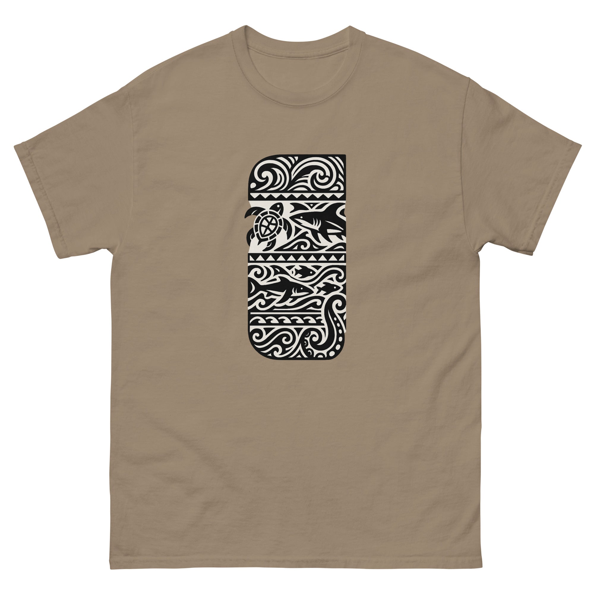 Half Sleeve Ocean Hawaiian t-shirt design on a Brown Savana unisex tee