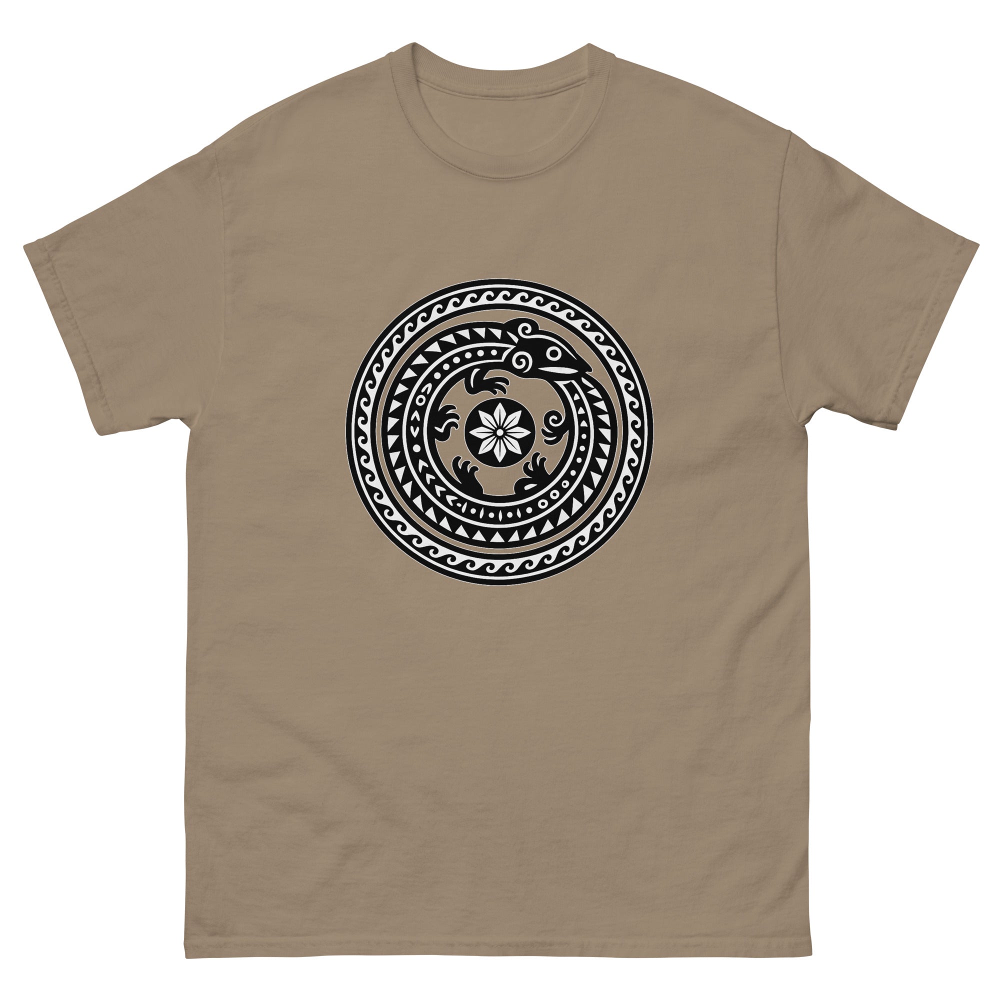 Moo Aumakua Medallion Hawaiian t-shirt design on a Brown Savana unisex tee