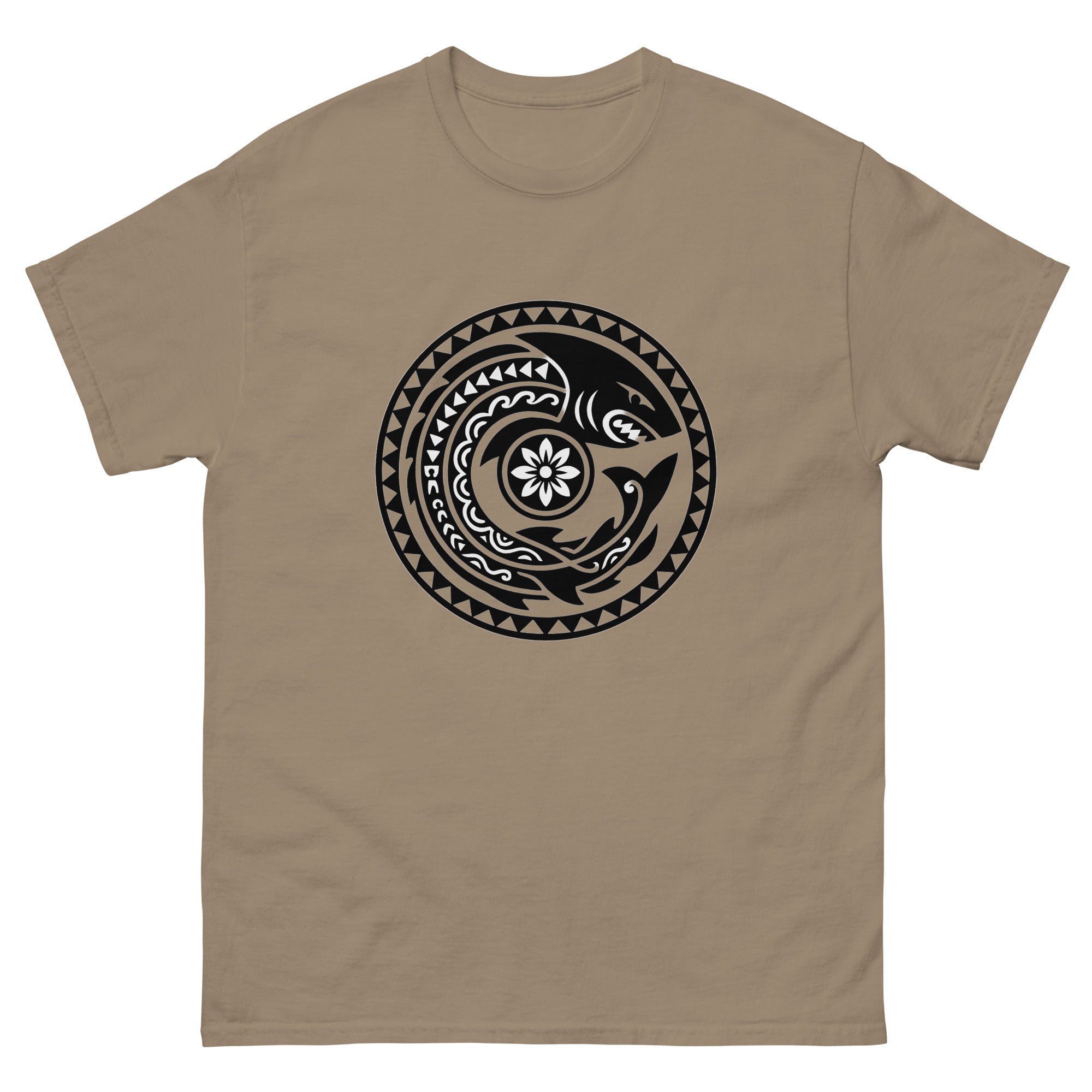 Mano Aumakua Medallion Hawaiian t-shirt design on a Brown Savana unisex tee