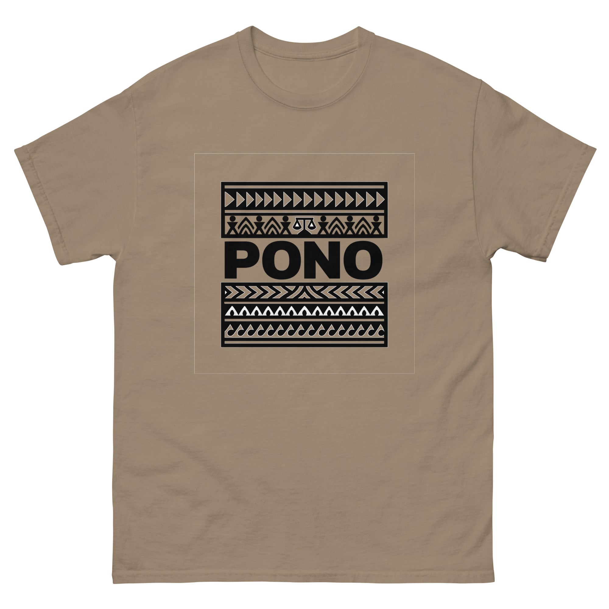 Pono Hawaiian t-shirt design on a Brown Savana unisex tee