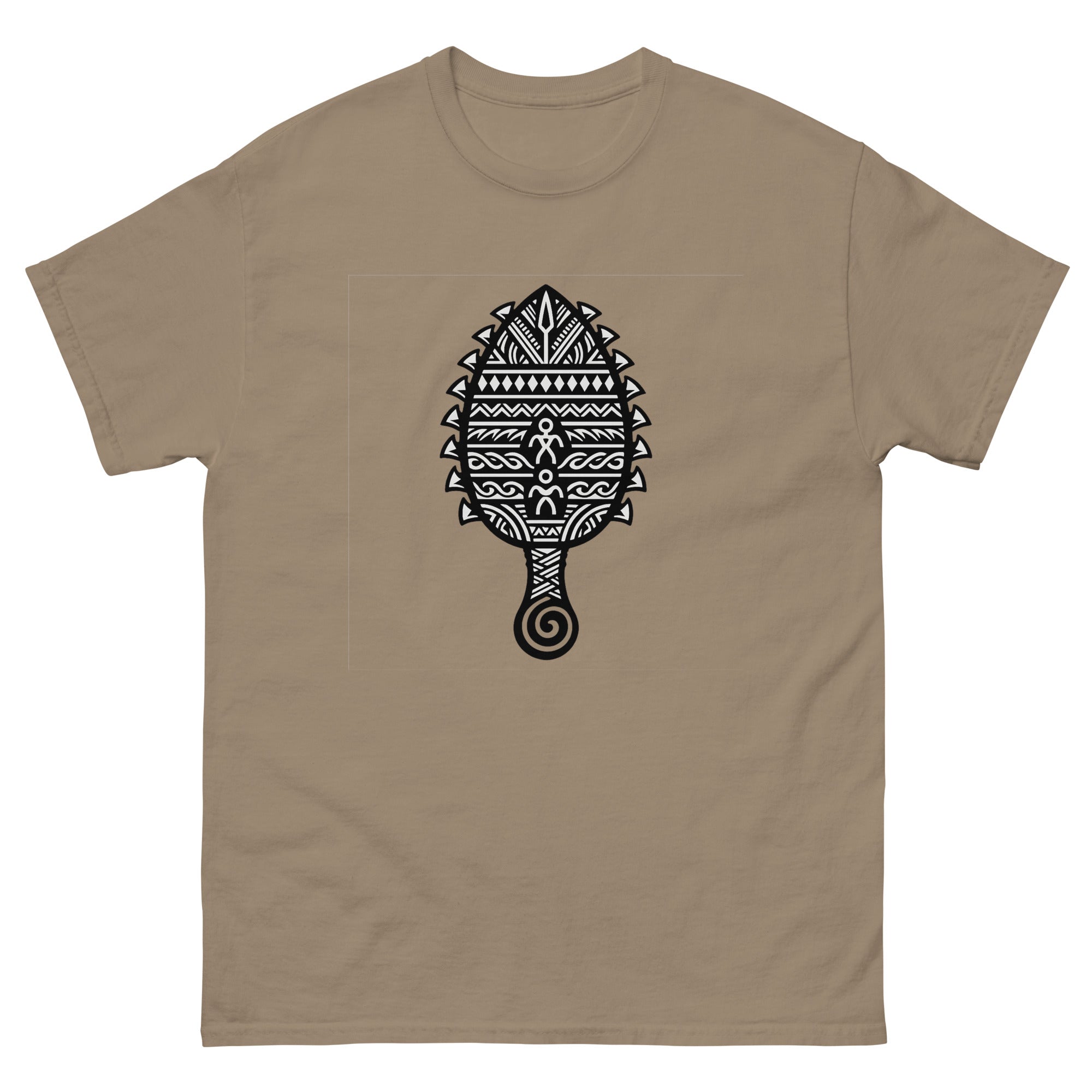 Leiomano Hawaiian t-shirt design on a Brown Savana unisex tee