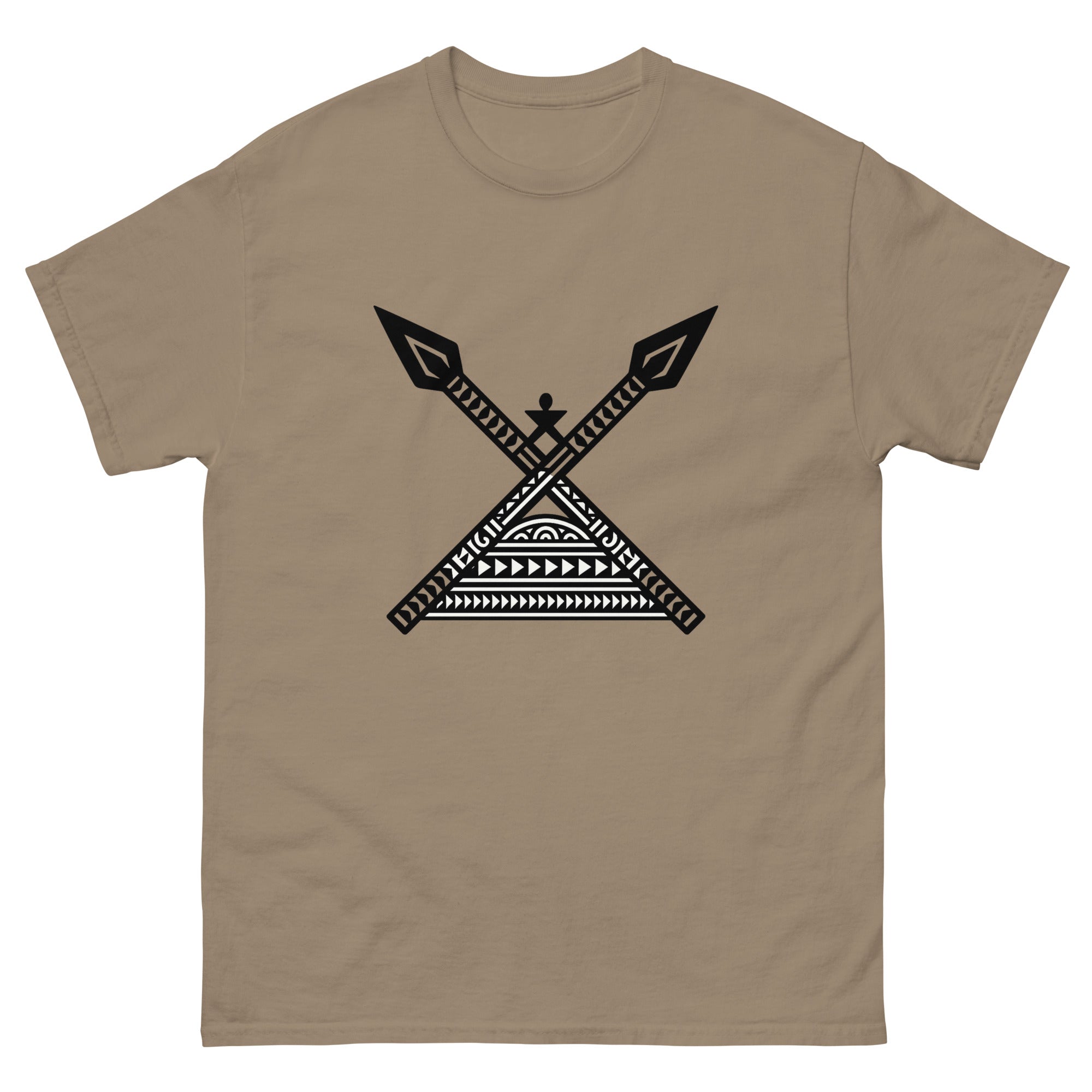 Koa Spears Hawaiian t-shirt design on a Brown Savana unisex tee