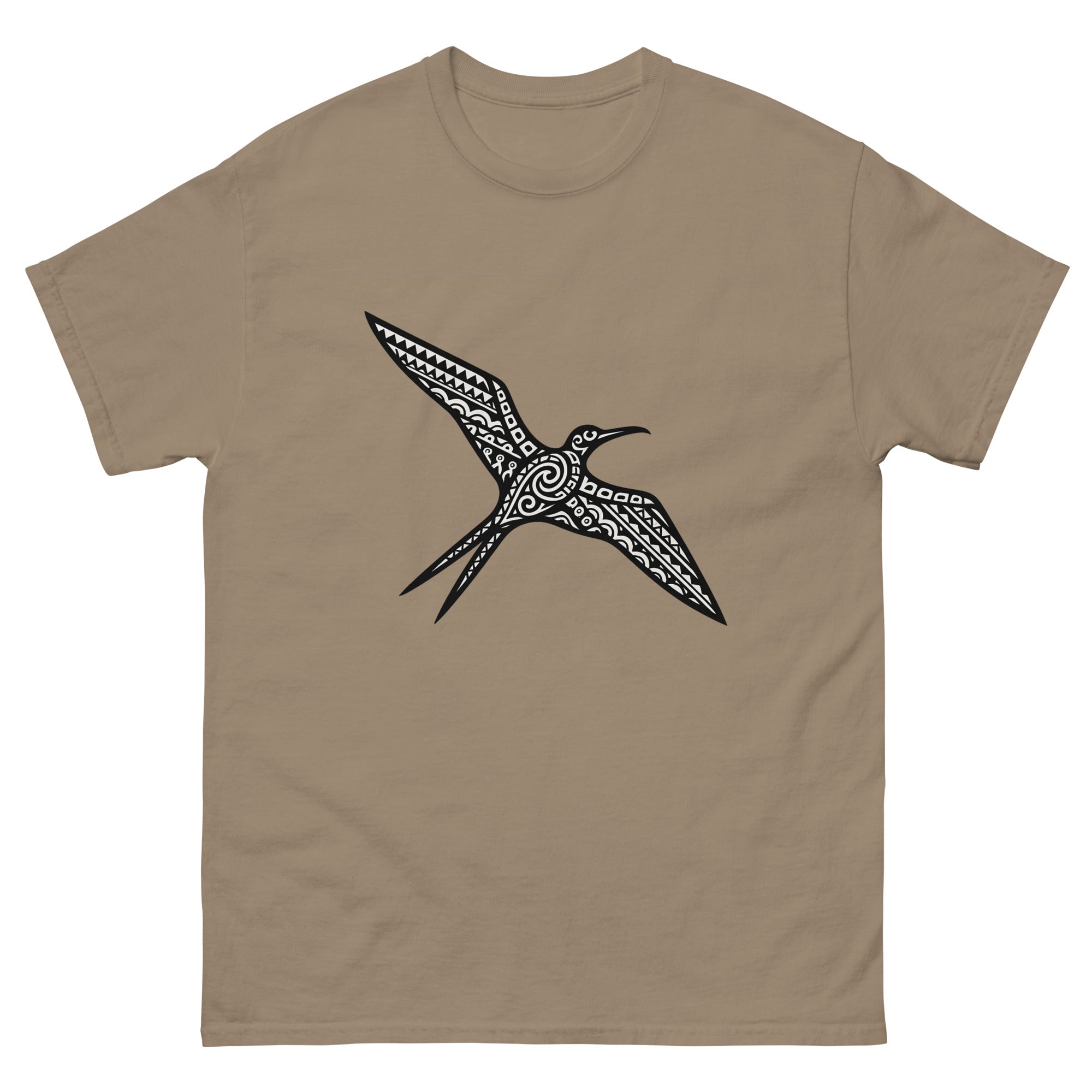Iwa Frigatebird Hawaiian t-shirt design on a Brown Savana unisex tee