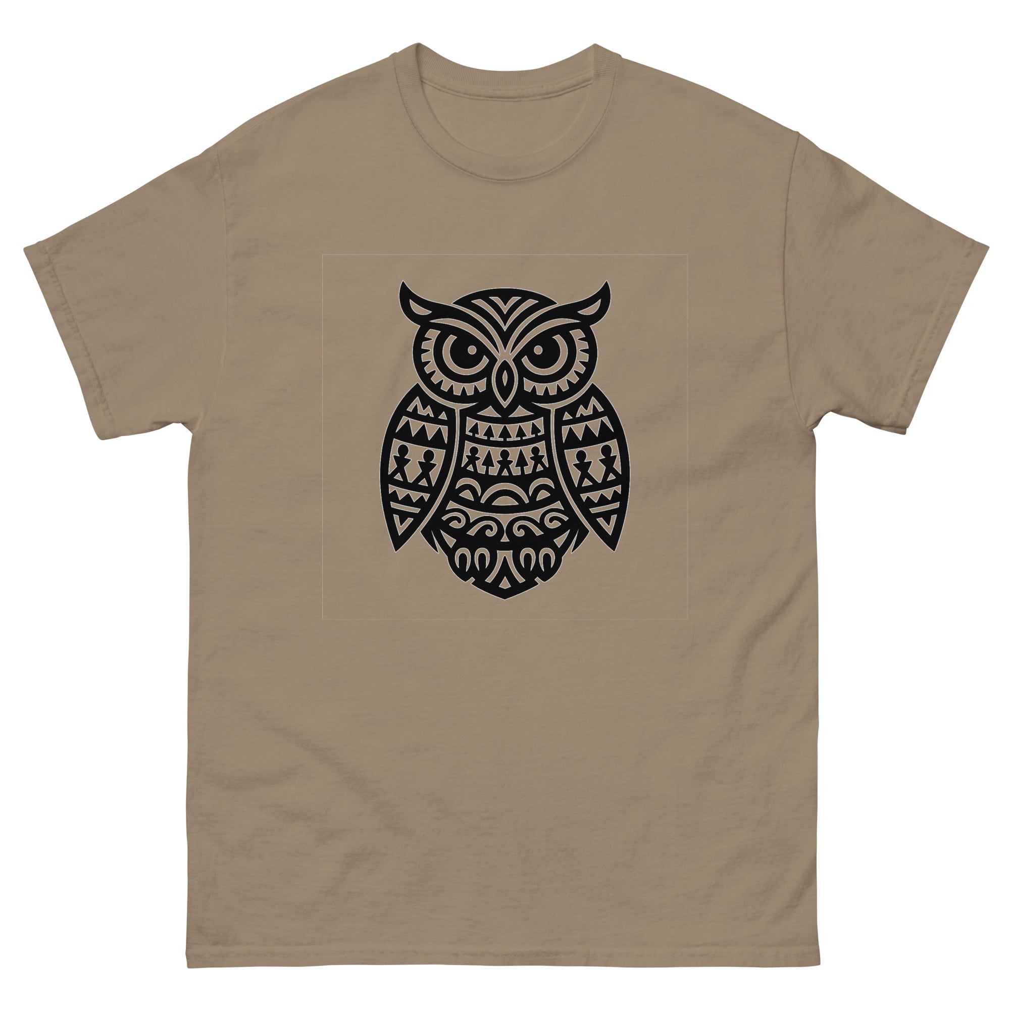 Pueo Owl Hawaiian t-shirt design on a Brown Savana unisex tee