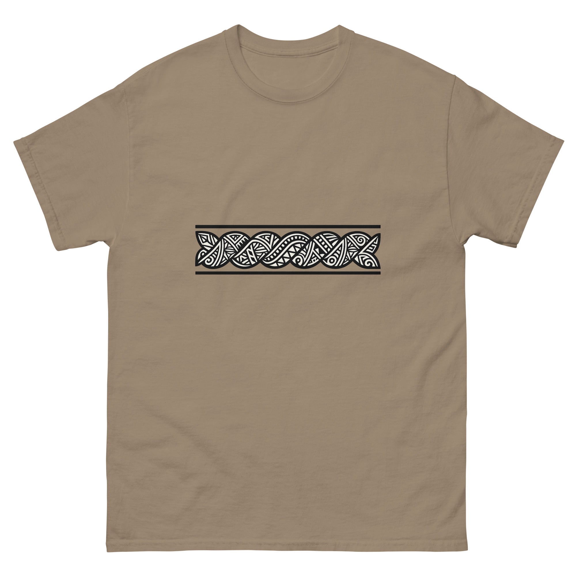 Maile Lei Band Hawaiian t-shirt design on a Brown Savana unisex tee