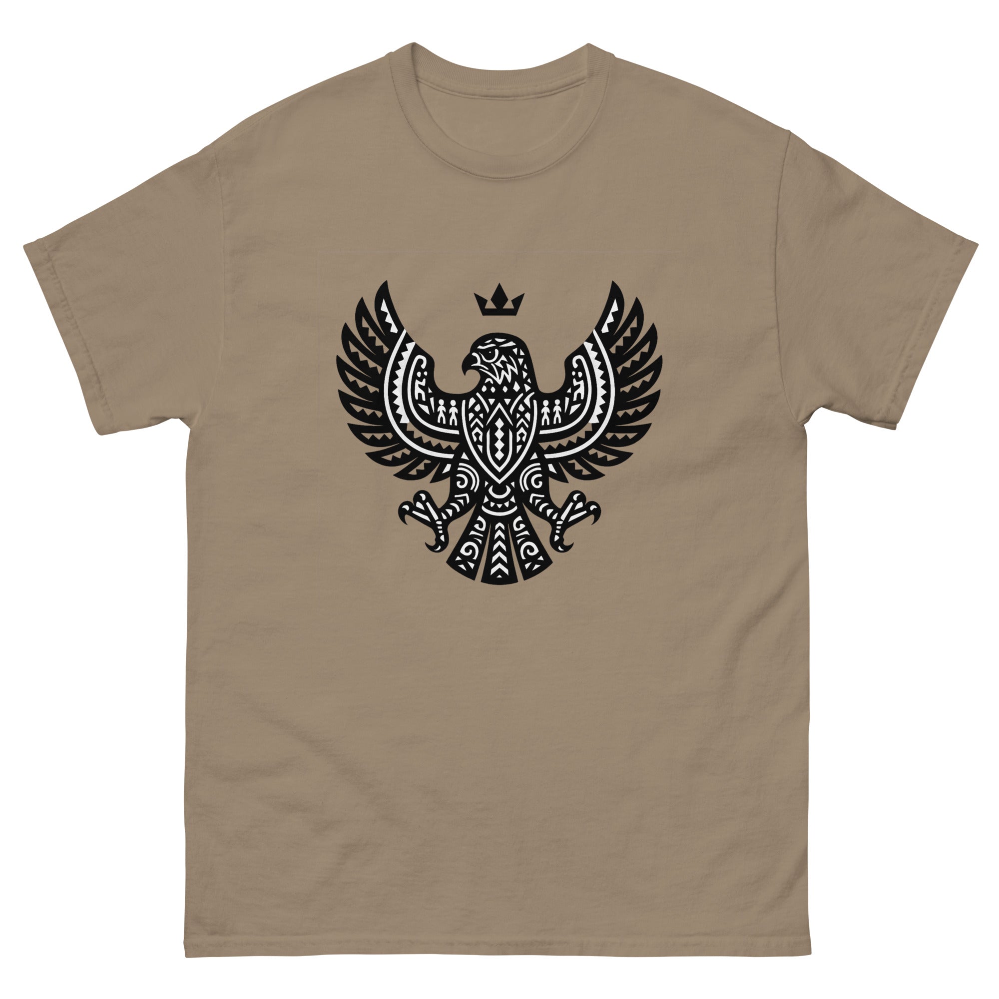 Io Hawk Hawaiian t-shirt design on a Brown Savana unisex tee