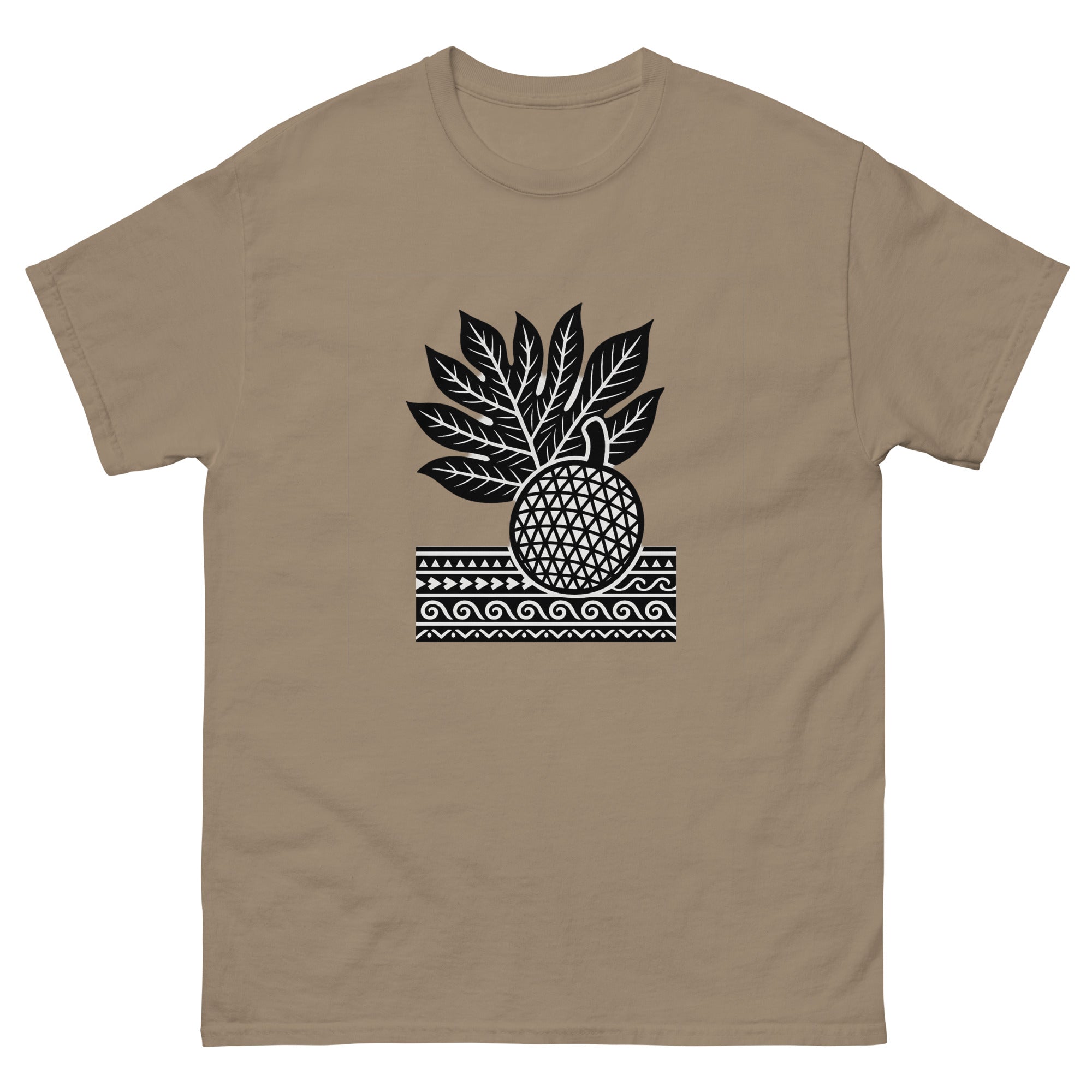 Ulu Breadfruit Hawaiian t-shirt design on a Brown Savana unisex tee