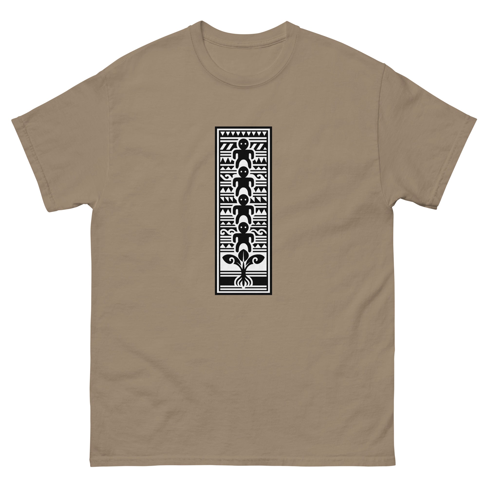 Mookuauhau Panel Hawaiian t-shirt design on a Brown Savana unisex tee