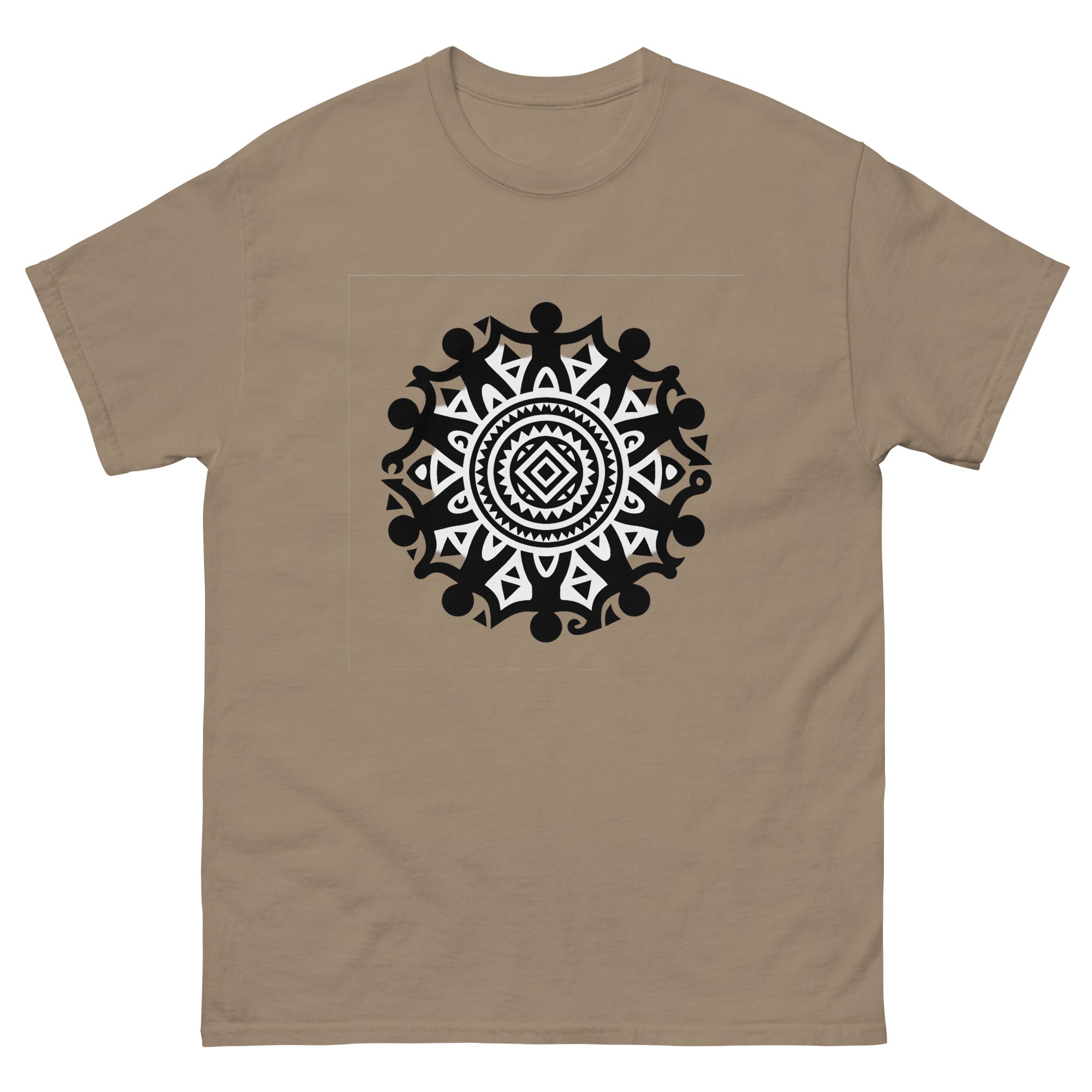Enata Circle Hawaiian t-shirt design on a Brown Savana unisex tee
