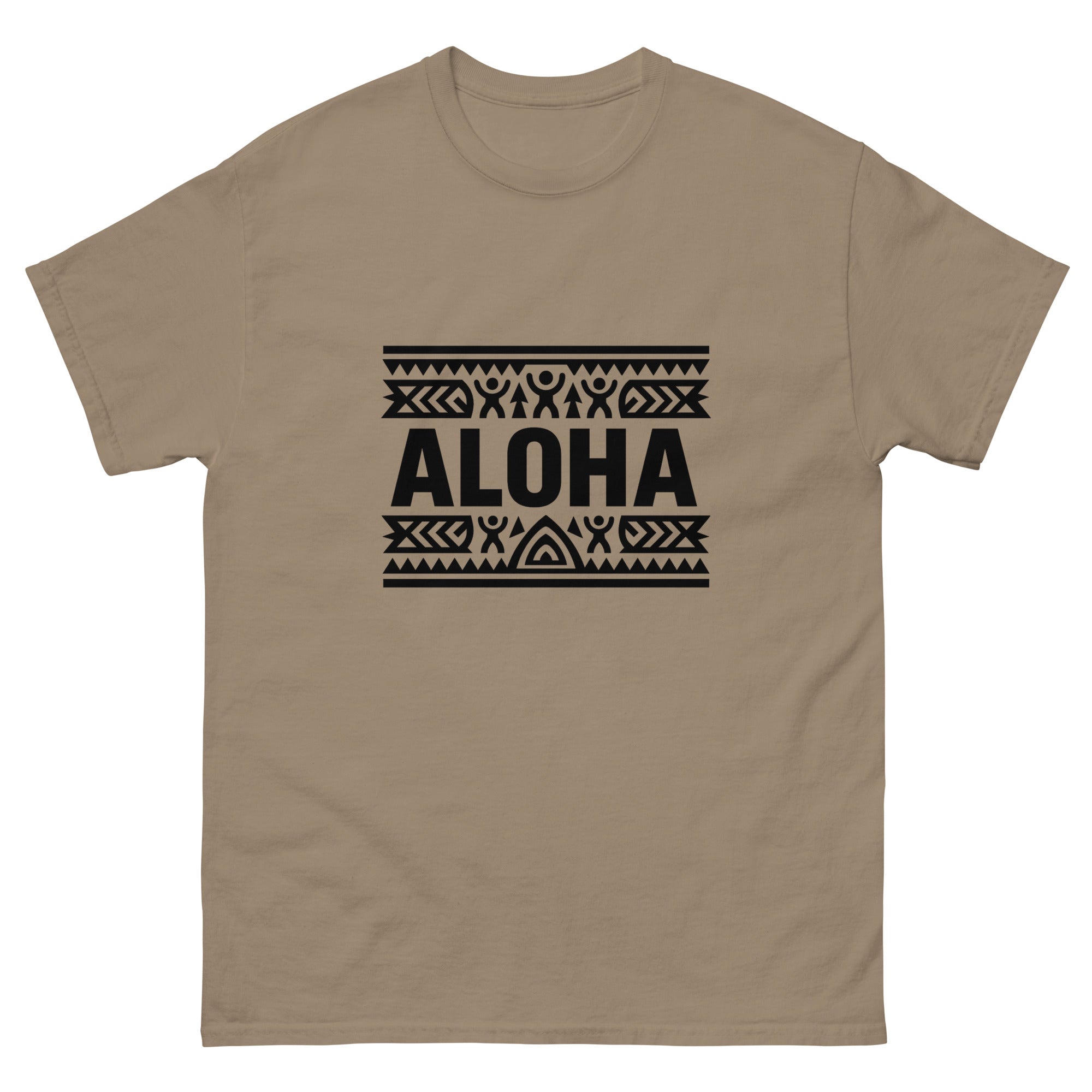 Aloha Pattern Band Hawaiian t-shirt design on a Brown Savana unisex tee