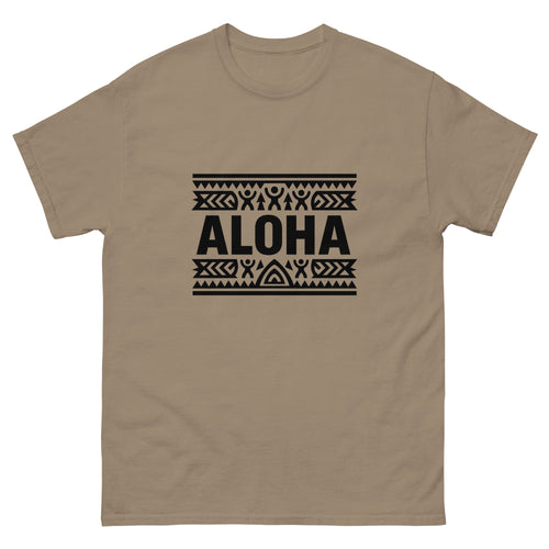 Aloha Pattern Band Hawaiian t-shirt design on a Brown Savana unisex tee