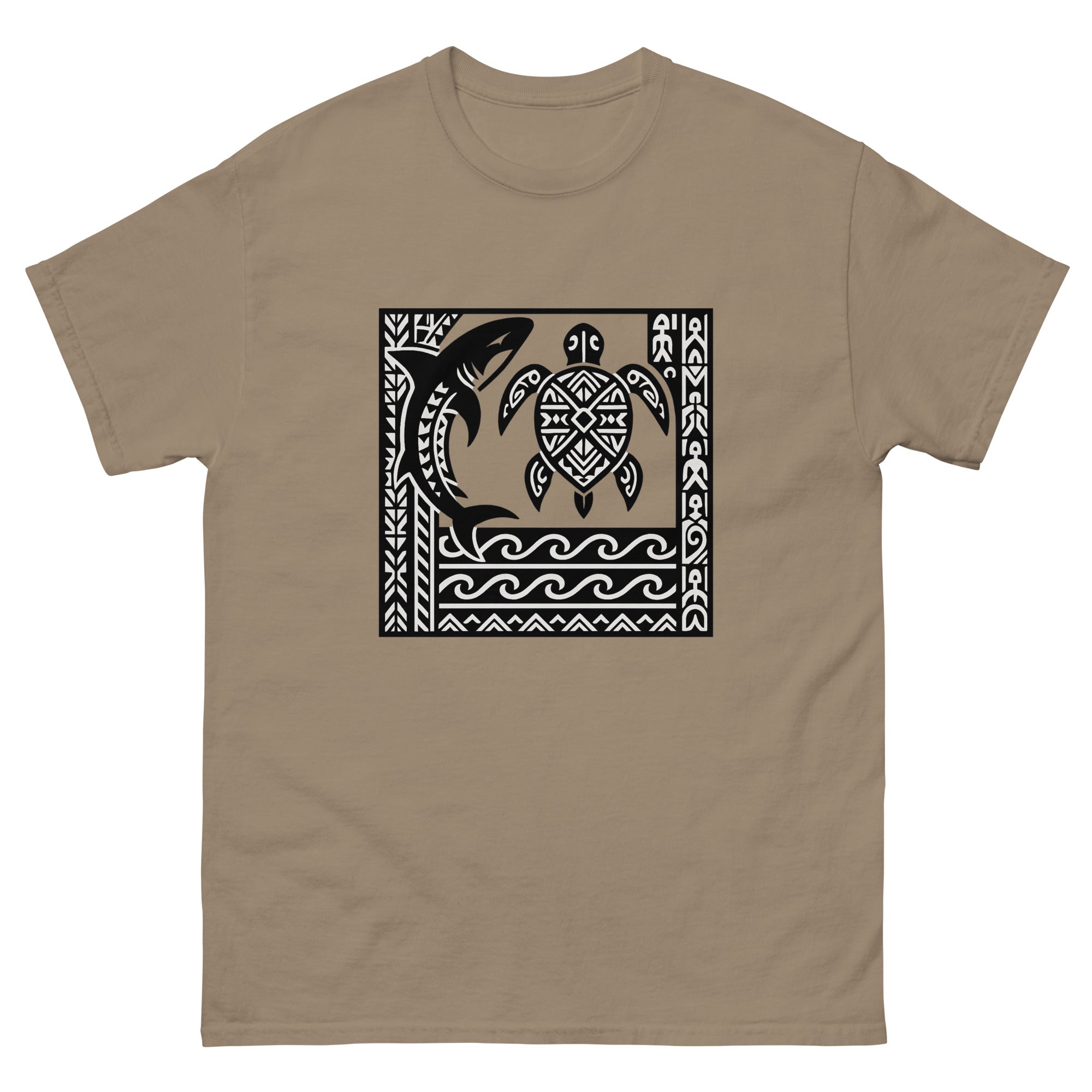 Aumakua Composition Hawaiian t-shirt design on a Brown Savana unisex tee