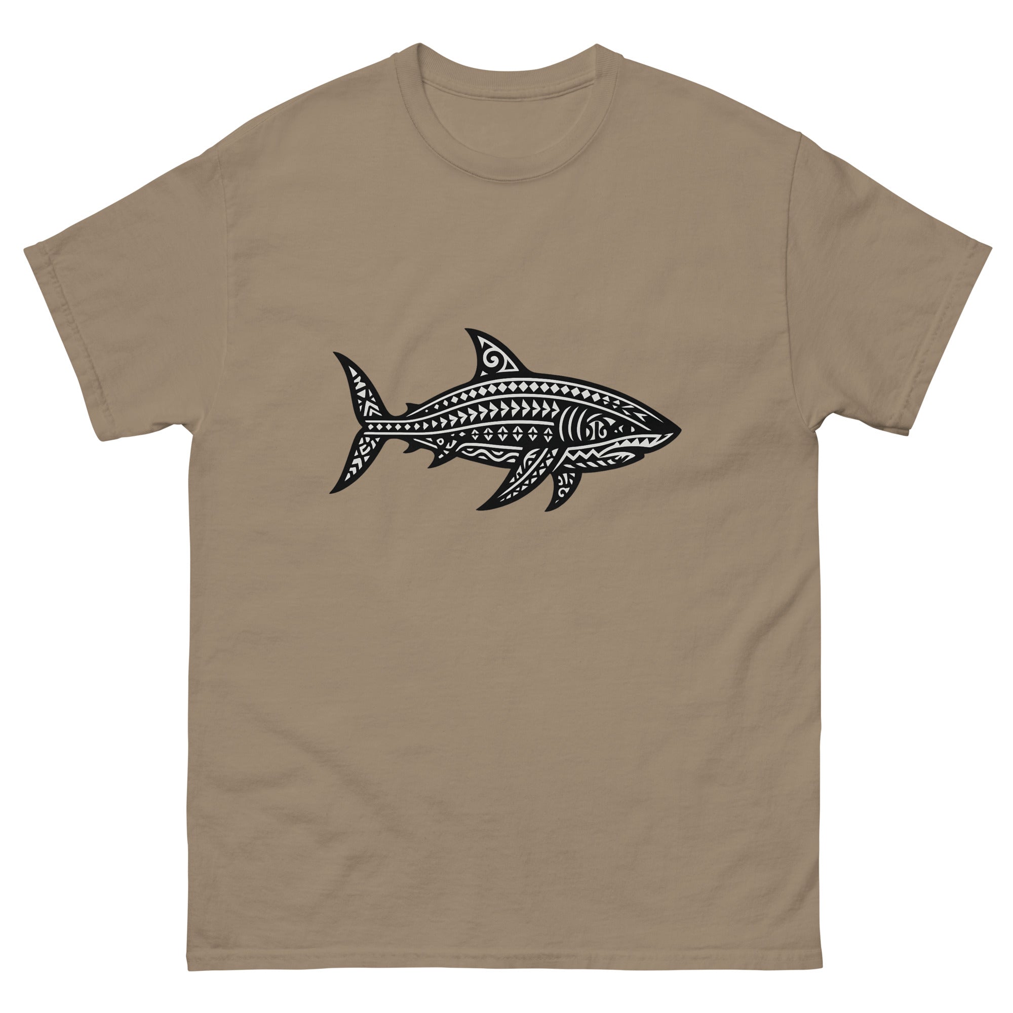 Mano Kakau Hawaiian t-shirt design on a Brown Savana unisex tee