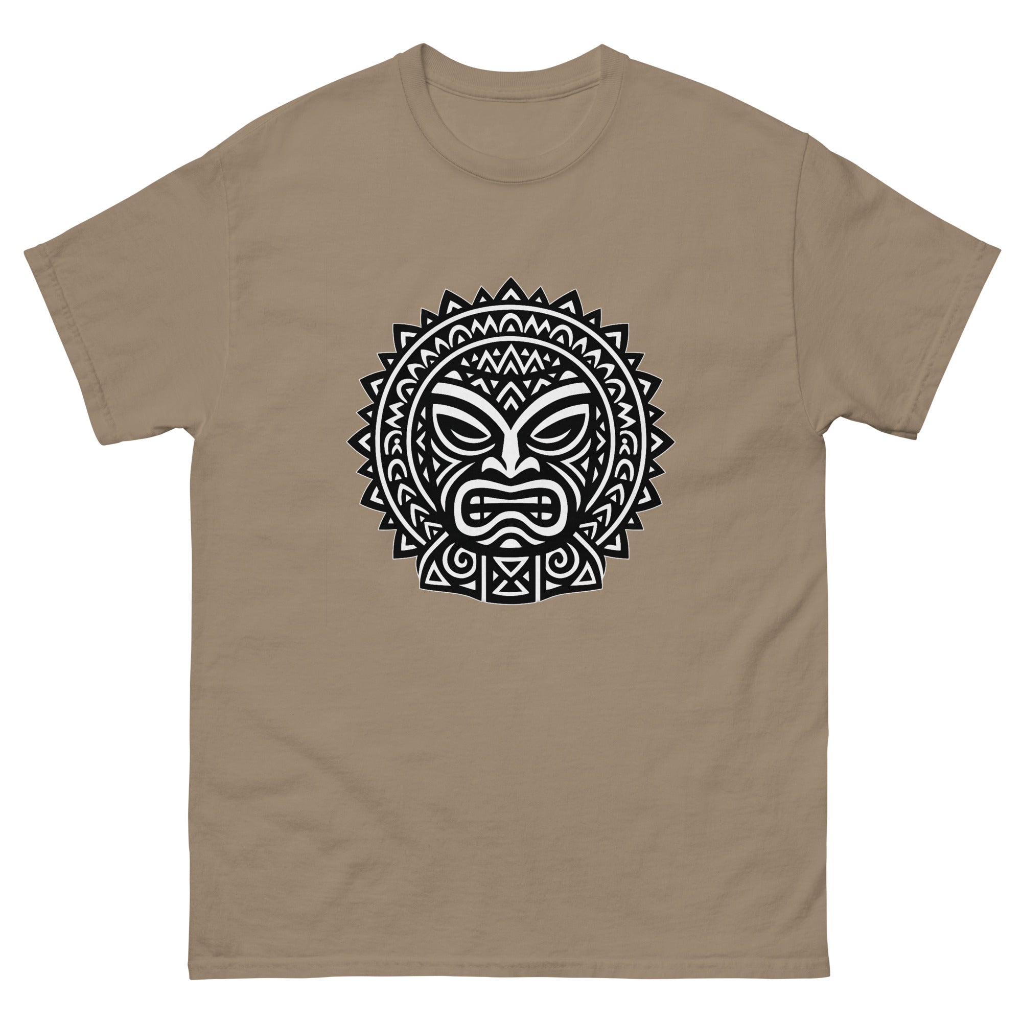 Kii Face Hawaiian t-shirt design on a Brown Savana unisex tee