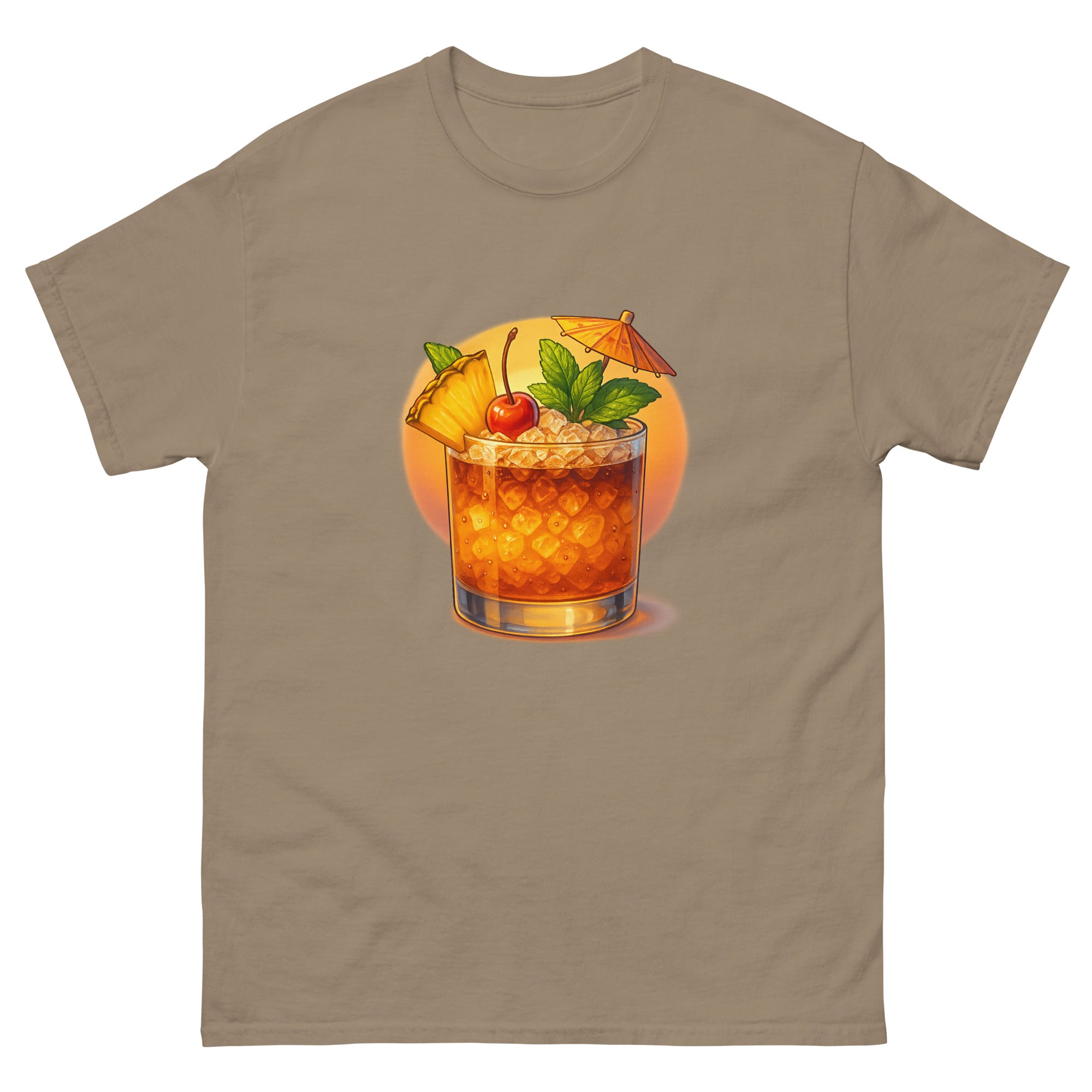 Mai Tai Hawaiian t-shirt design on a Brown Savana unisex tee