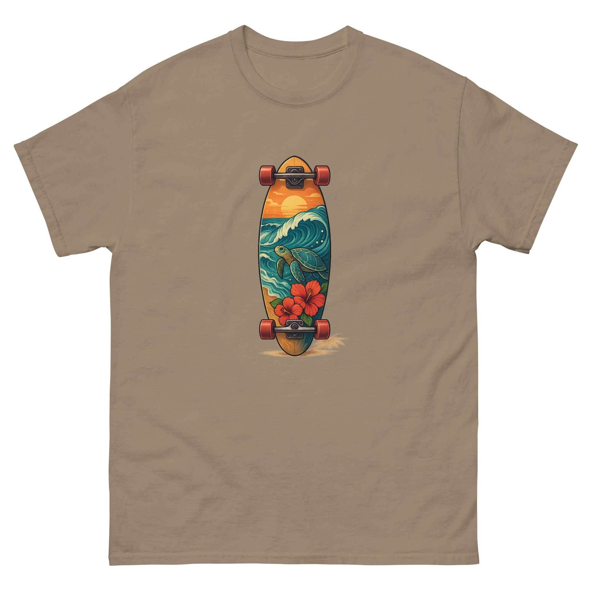 Surfboard Art Hawaiian t-shirt design on a Brown Savana unisex tee