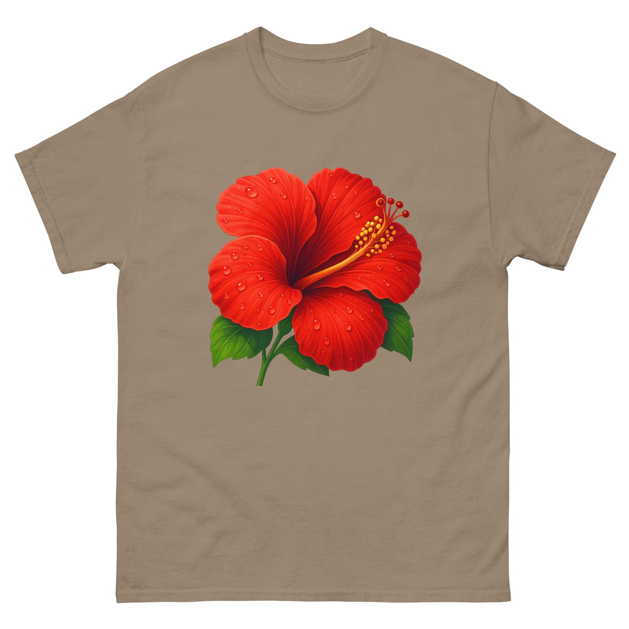 Hibiscus Macro Hawaiian t-shirt design on a Brown Savana unisex tee