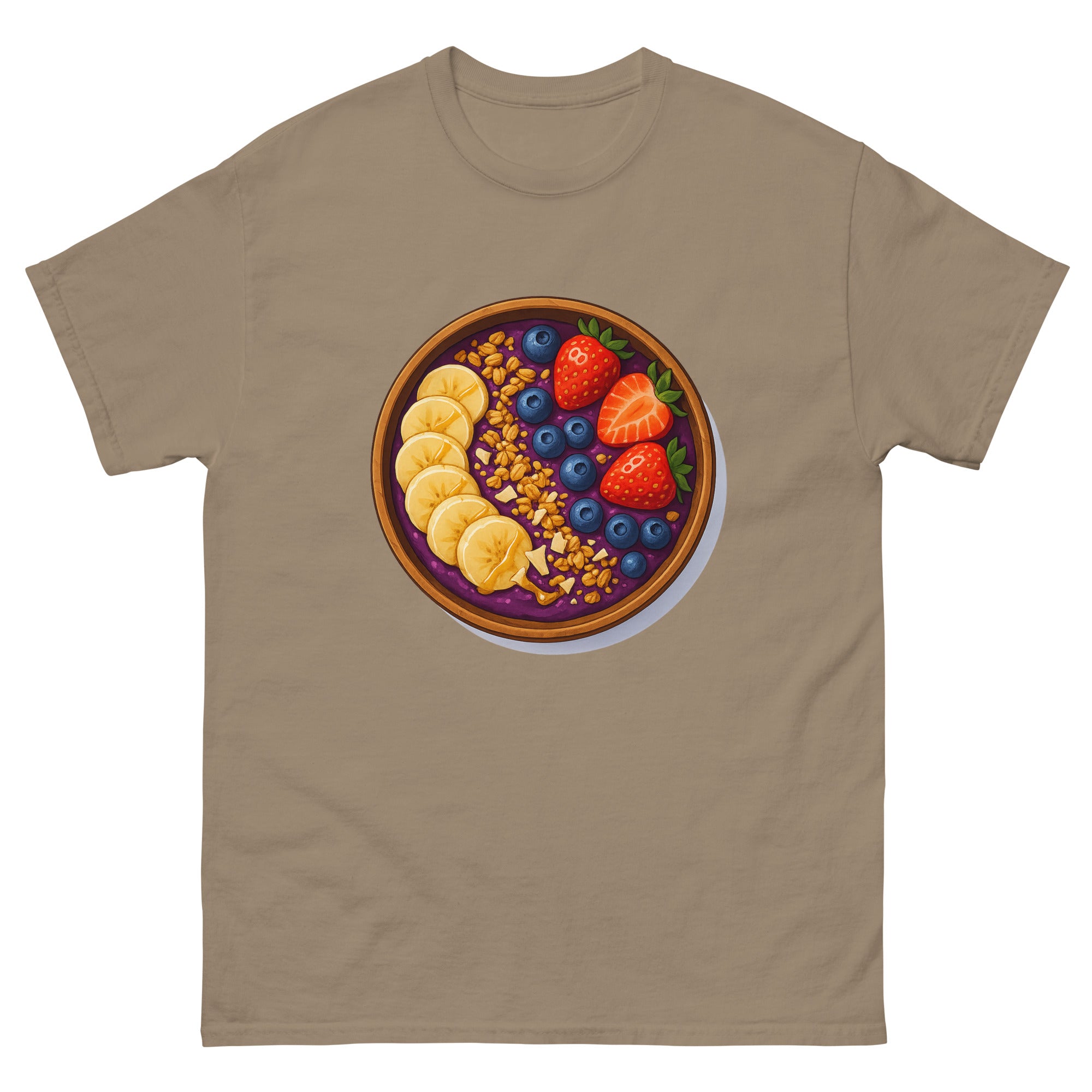 Acai Bowl Hawaiian t-shirt design on a Brown Savana unisex tee