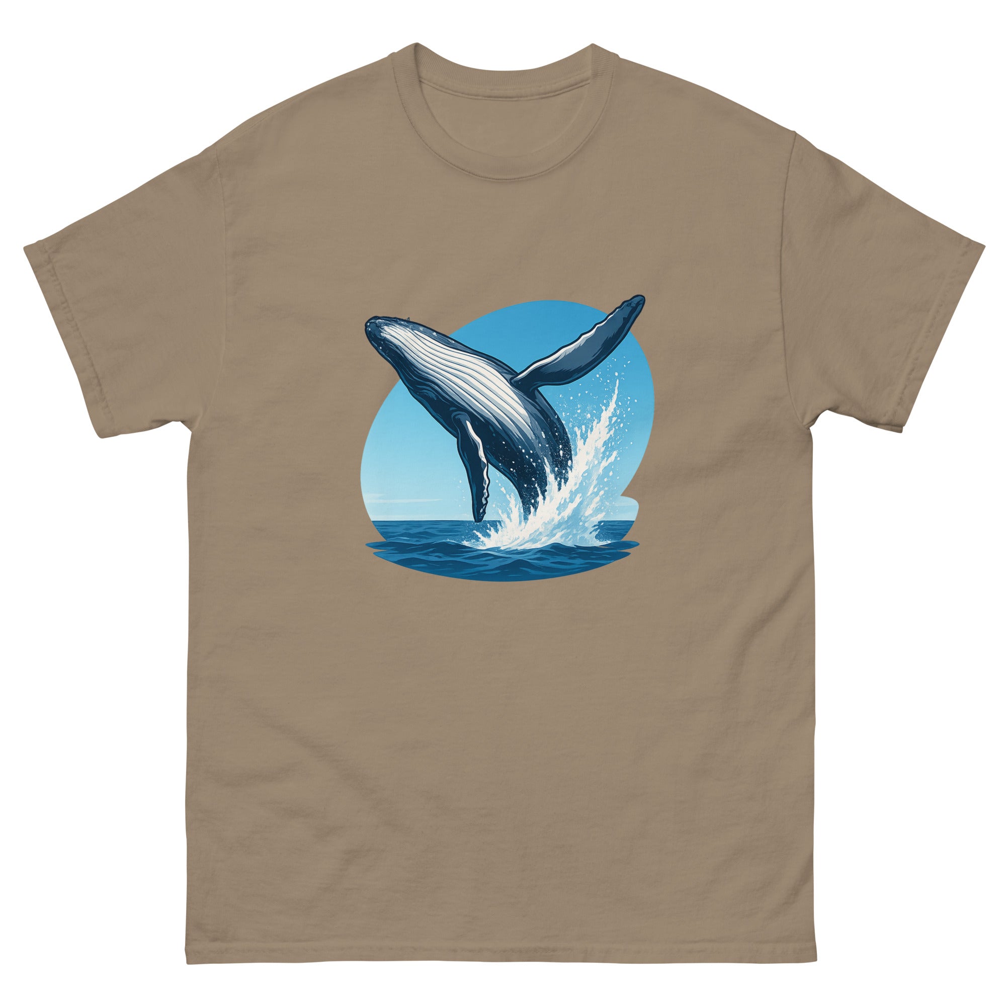Whale Breach Hawaiian t-shirt design on a Brown Savana unisex tee