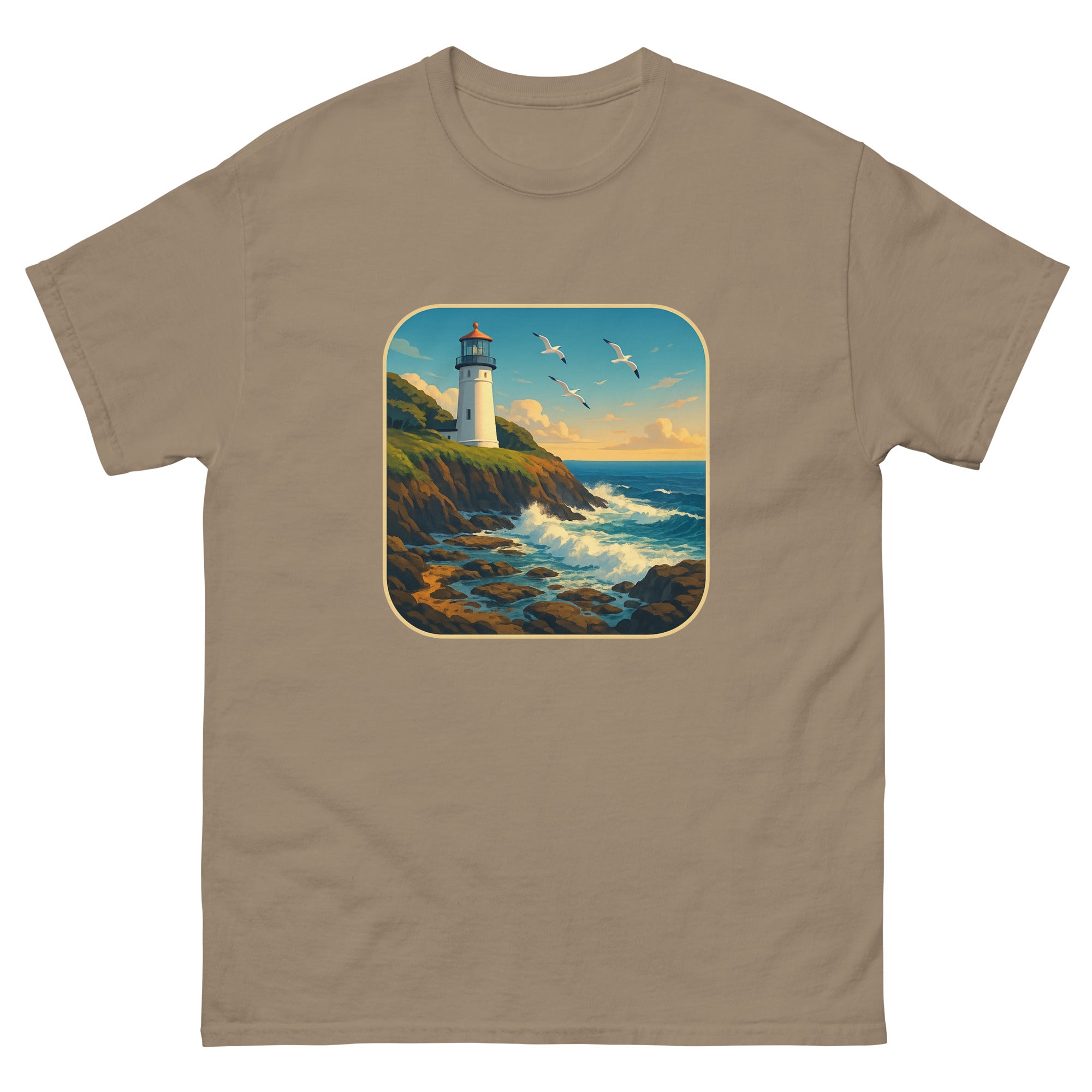 Lighthouse Point Hawaiian t-shirt design on a Brown Savana unisex tee