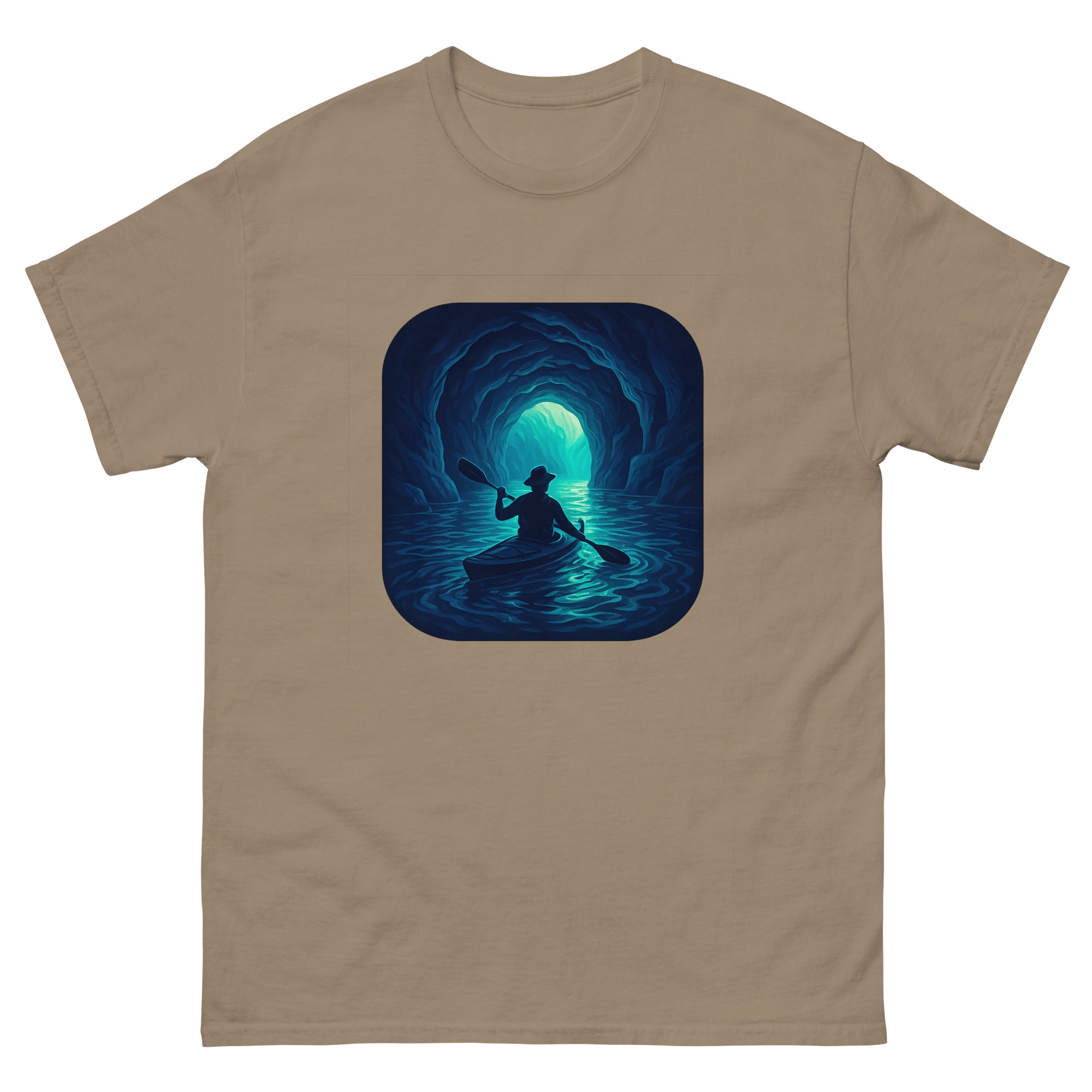 Sea Cave Kayak Hawaiian t-shirt design on a Brown Savana unisex tee