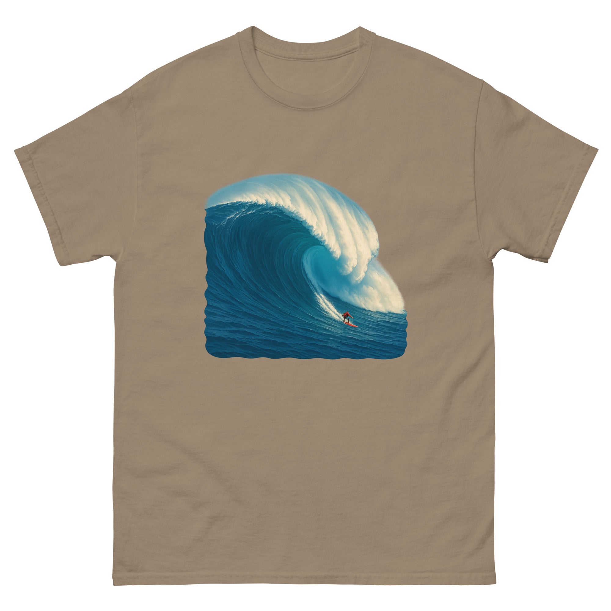 Big Wave At Jaws Hawaiian t-shirt design on a Brown Savana unisex tee
