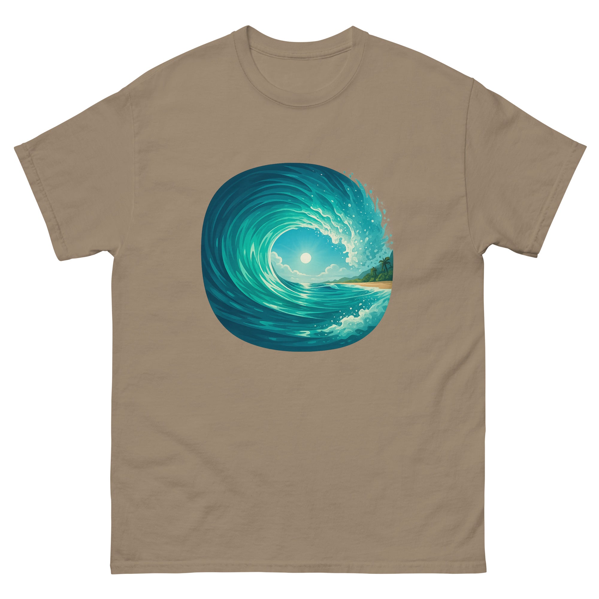 Pipeline Barrel Hawaiian t-shirt design on a Brown Savana unisex tee