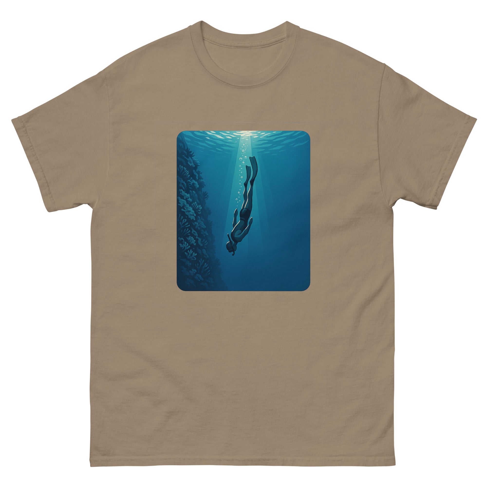 Free Diver Hawaiian t-shirt design on a Brown Savana unisex tee