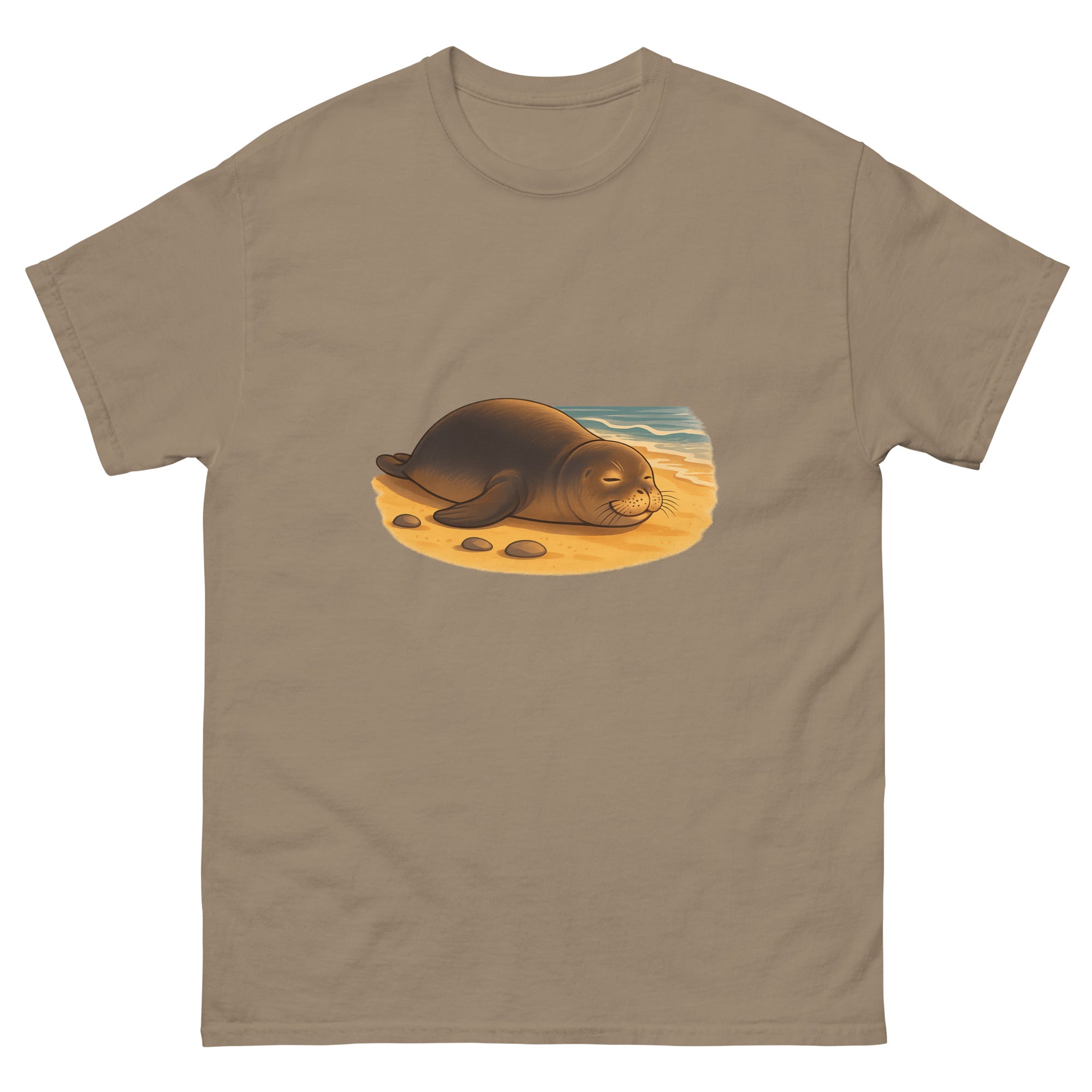 Hawaiian Monk Seal Hawaiian t-shirt design on a Brown Savana unisex tee