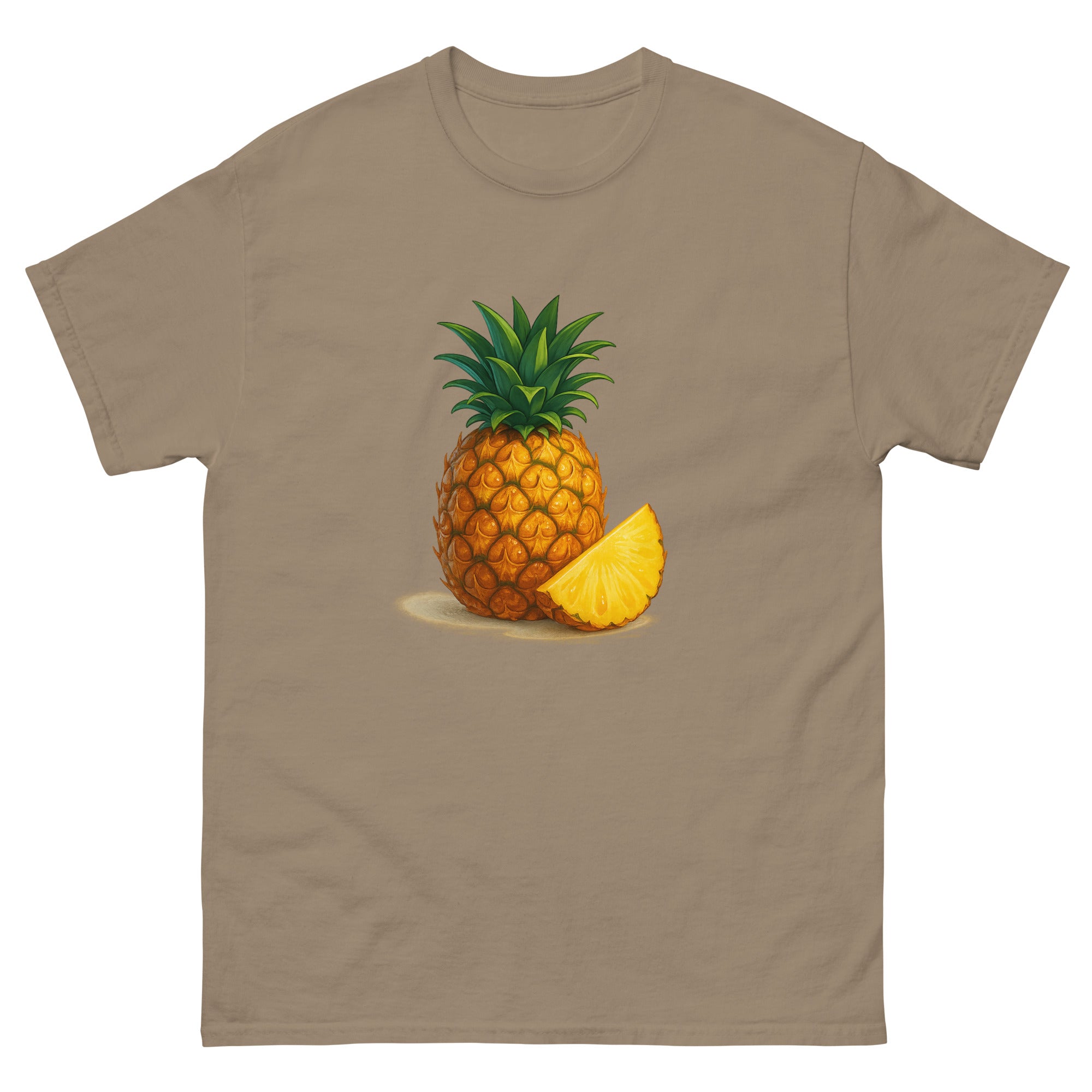 Pineapple Still Life Hawaiian t-shirt design on a Brown Savana unisex tee