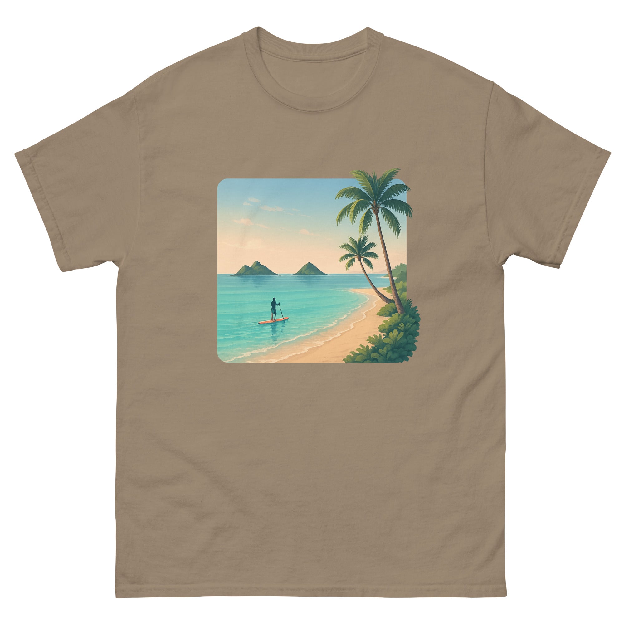 Lanikai Mokulua Hawaiian t-shirt design on a Brown Savana unisex tee