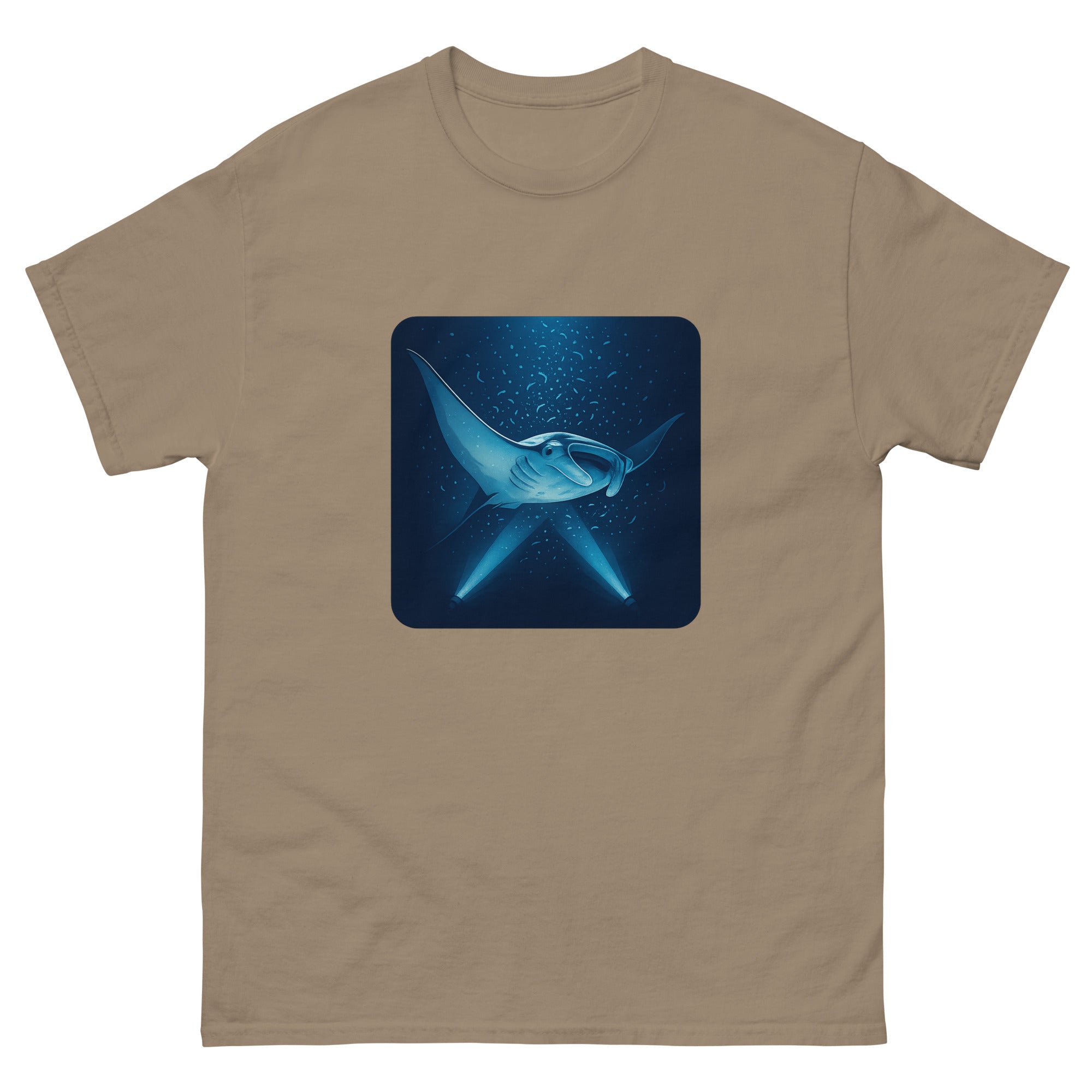 Manta Ray Night Dive Hawaiian t-shirt design on a Brown Savana unisex tee