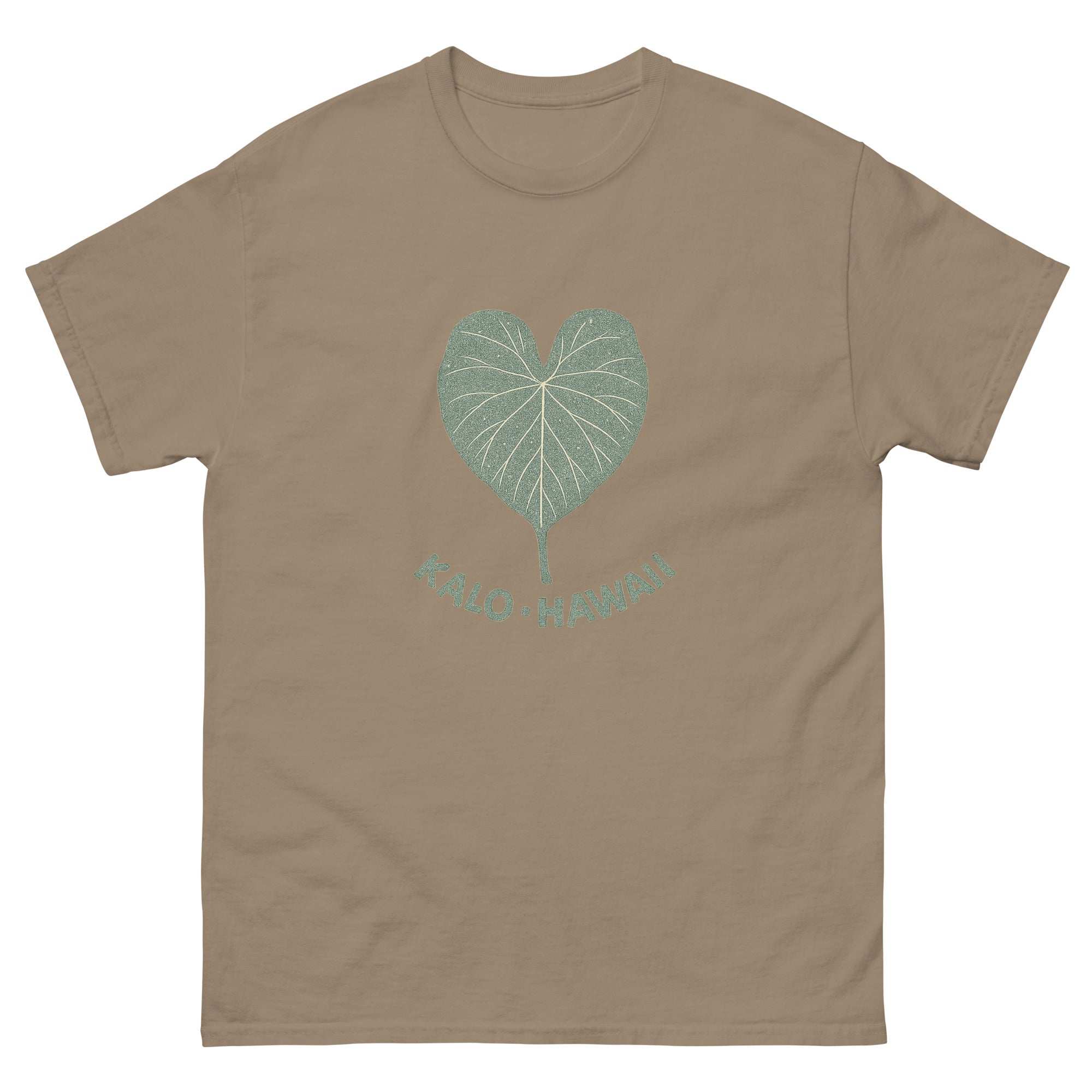 Kalo Taro Leaf Hawaiian t-shirt design on a Brown Savana unisex tee