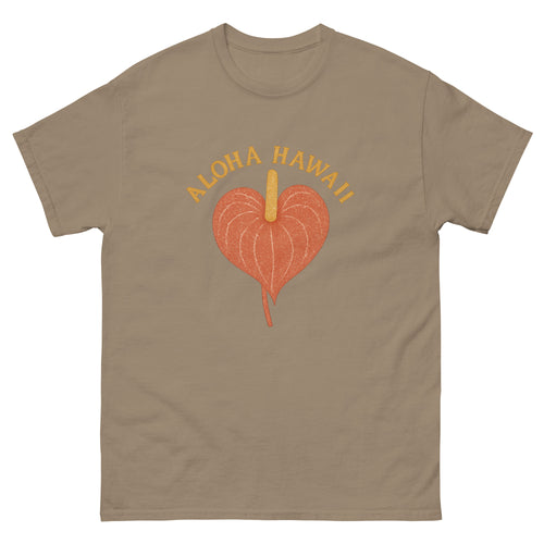 Anthurium Hawaiian t-shirt design on a Brown Savana unisex tee