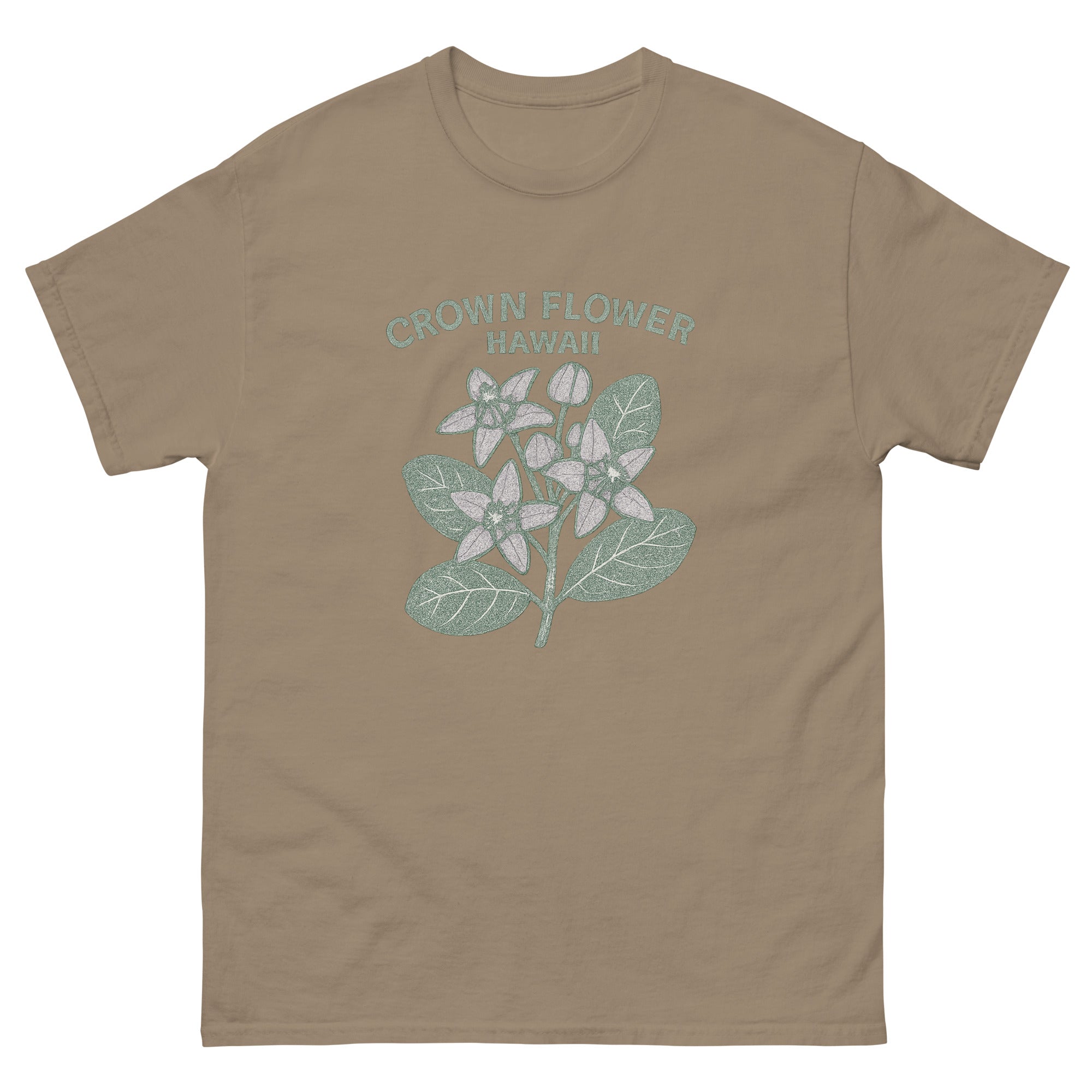 Crown Flower Hawaiian t-shirt design on a Brown Savana unisex tee