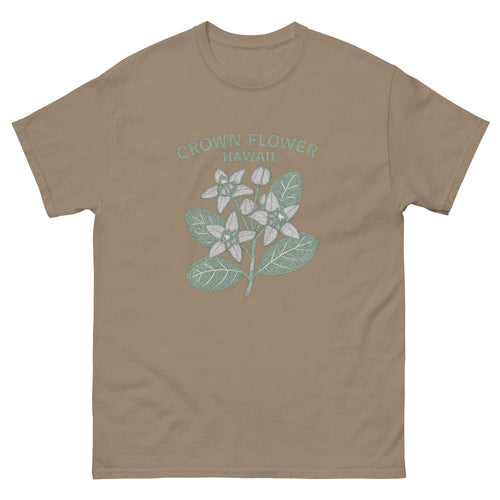 Crown Flower Hawaiian t-shirt design on a Brown Savana unisex tee