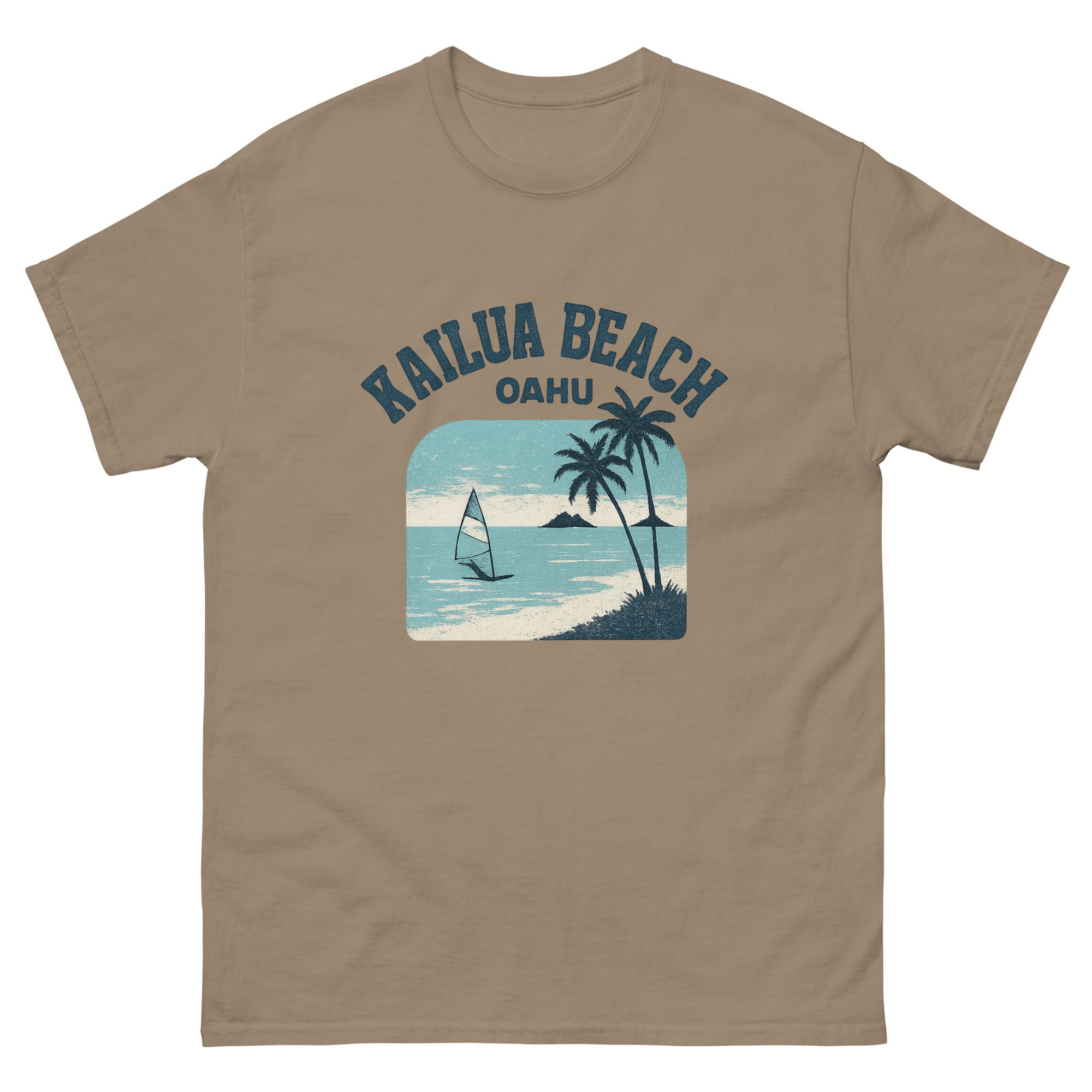 Kailua Beach Hawaiian t-shirt design on a Brown Savana unisex tee