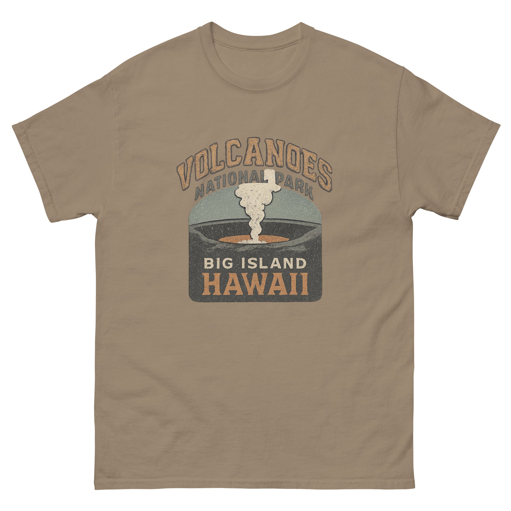 Volcanoes National Park Hawaiian t-shirt design on a Brown Savana unisex tee