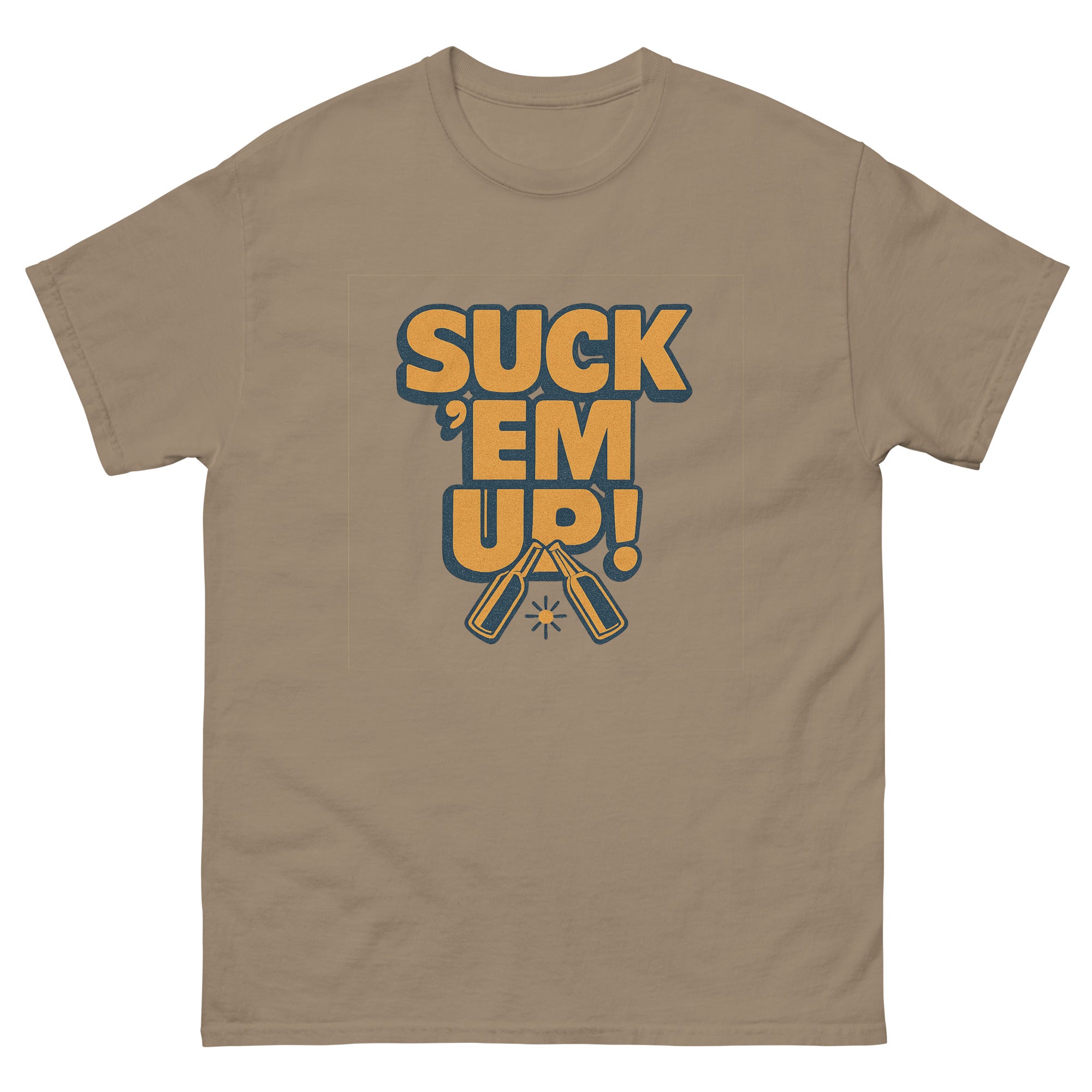 Suck Em Up Hawaiian t-shirt design on a Brown Savana unisex tee
