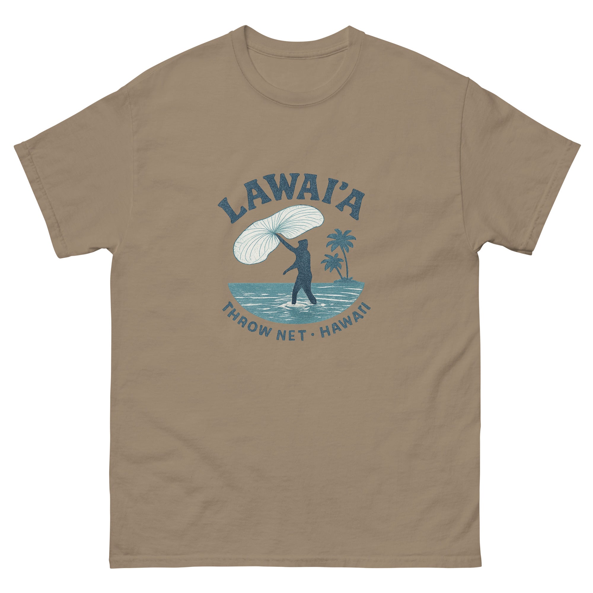 Throw Net Fishing Hawaiian t-shirt design on a Brown Savana unisex tee