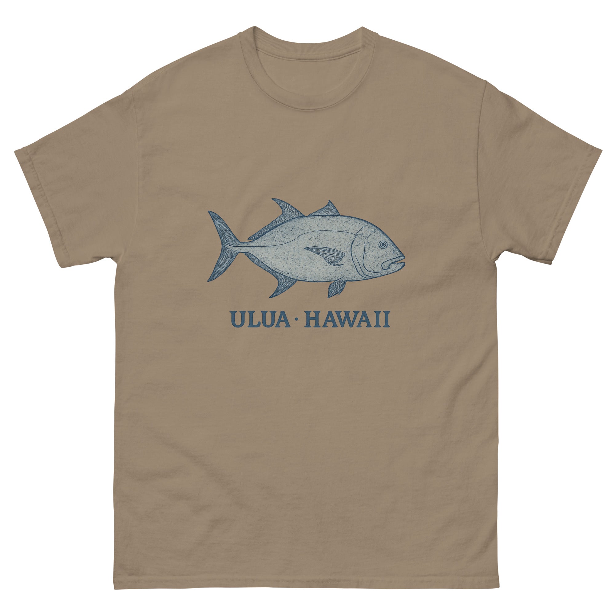 Ulua Hawaiian t-shirt design on a Brown Savana unisex tee