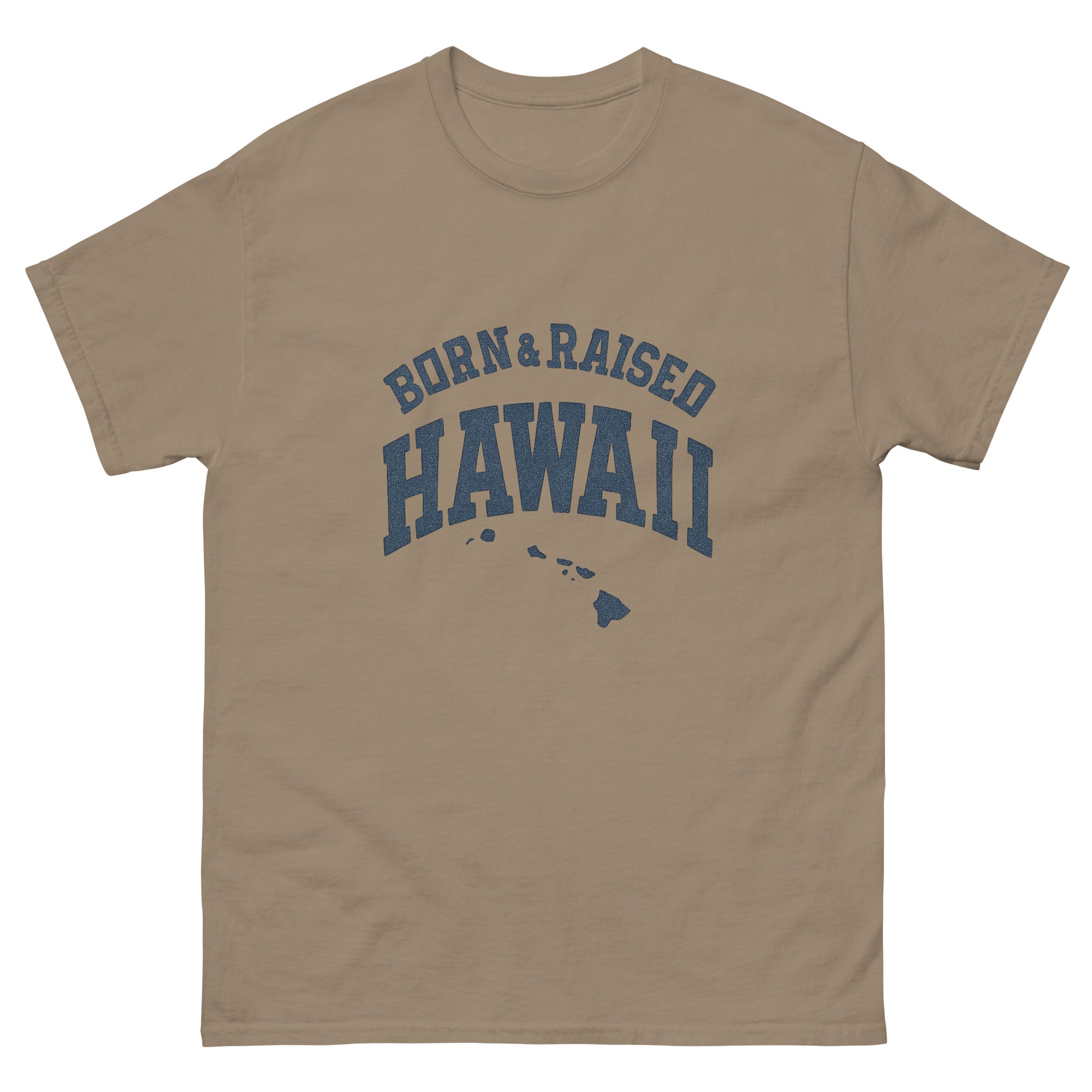 Born And Raised Hawaii Hawaiian t-shirt design on a Brown Savana unisex tee